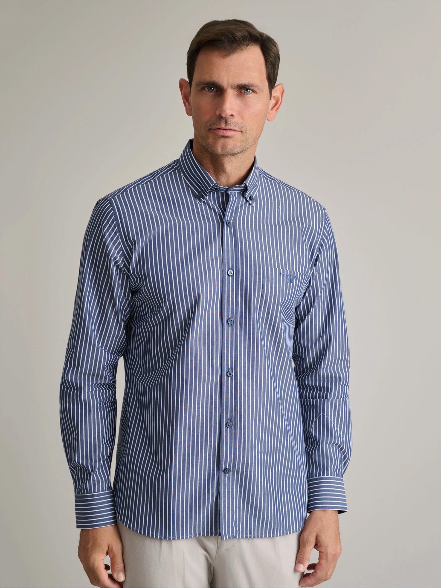 Ανδρικό πουκάμισο ριγέ navy/white 24NG.BX255/1B | 24NG.BX255/1B