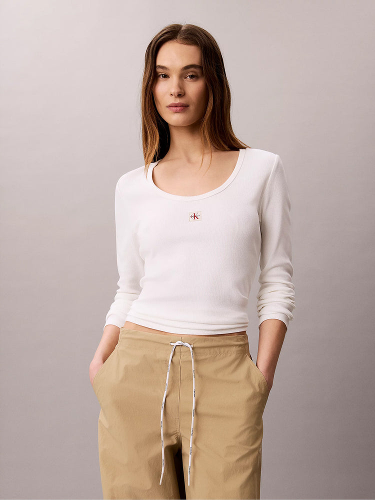 Γυναικεία μπλούζα ριπ LS WOVEN LABEL 2X2 RIB SCOOP LV047D218GYAF | LV047D218GYAF