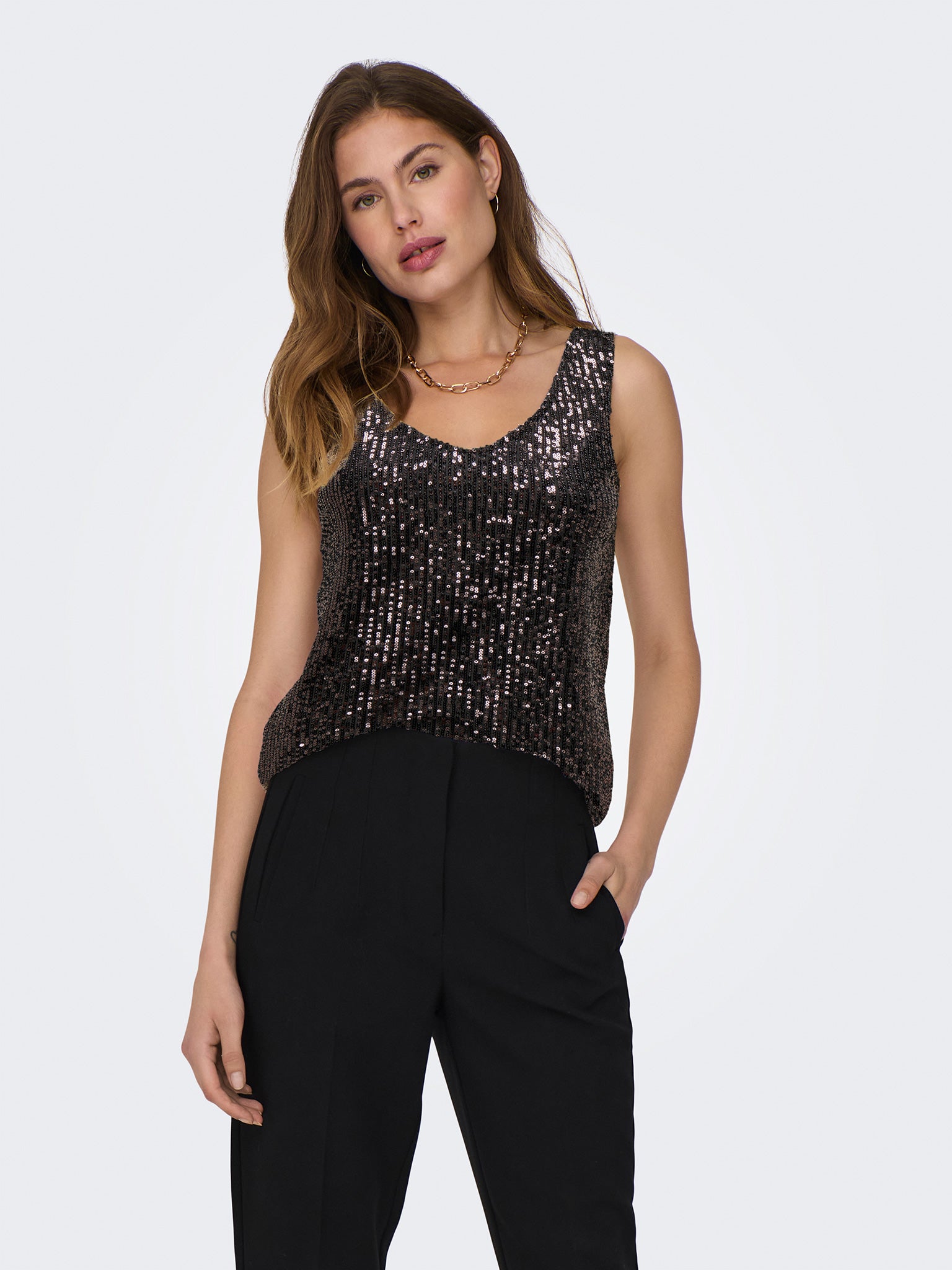 Γυναικεία μπλούζα παγιέτα ONLANA S/L V-NECK SEQUINS TOP JRS 15307926 | 15307926