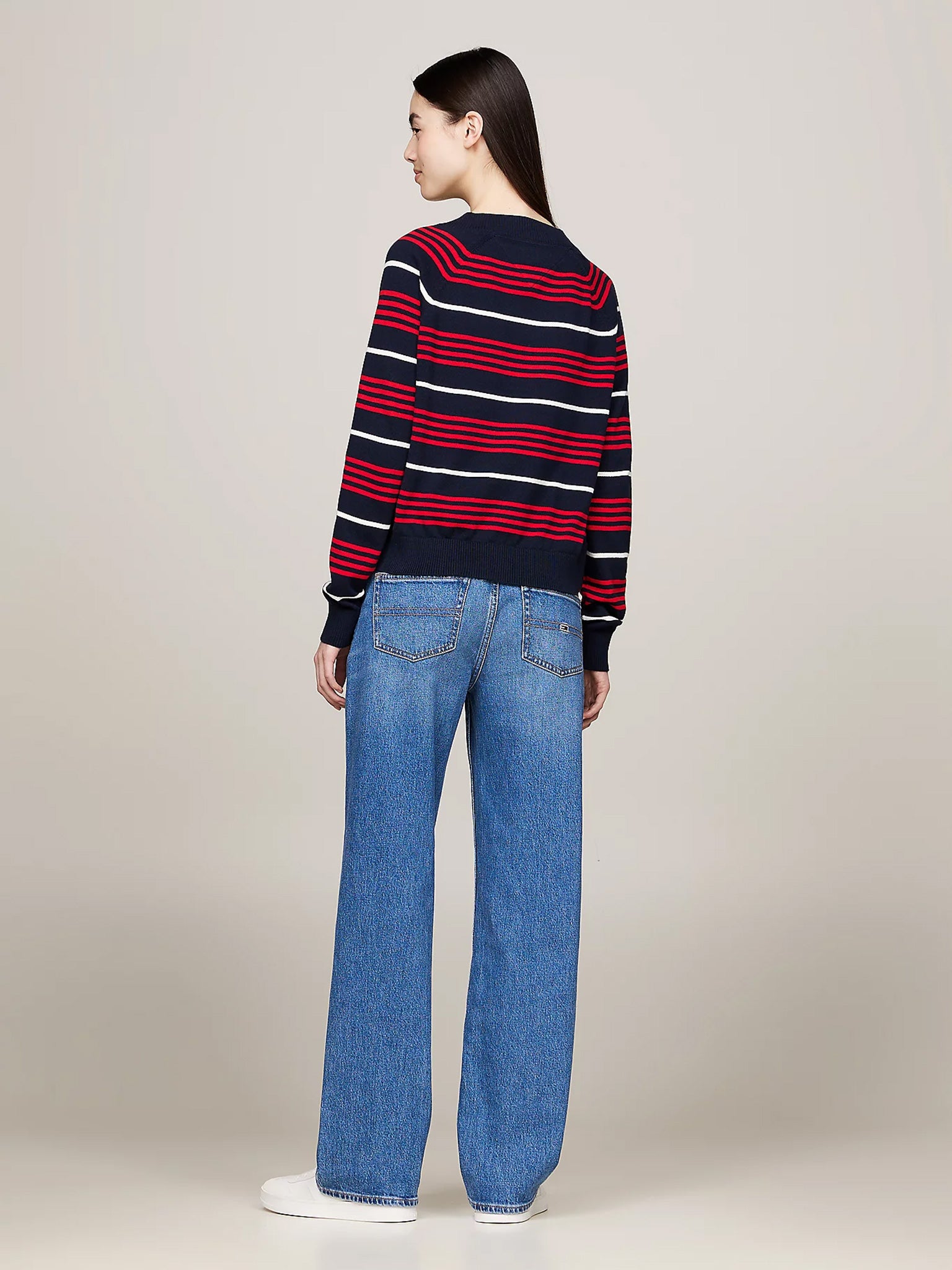 Γυναικεία μπλούζα πλεκτή TJW V-NECK STRIPE SWEATER DW0DW18652C1G | DW0DW18652C1G