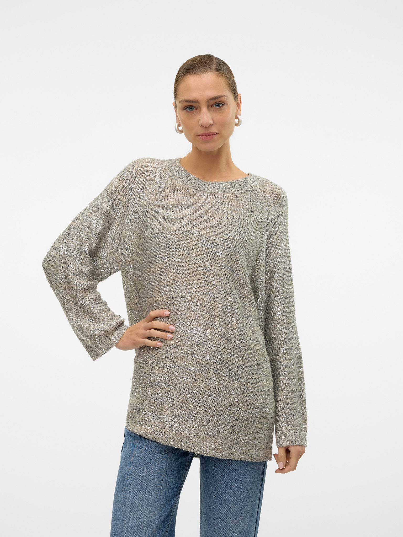 Γυναικεία μπλούζα παγιέτα VMLEILANI NEW LS O-NECK LONG PULL. REP 10318192 | 10318192