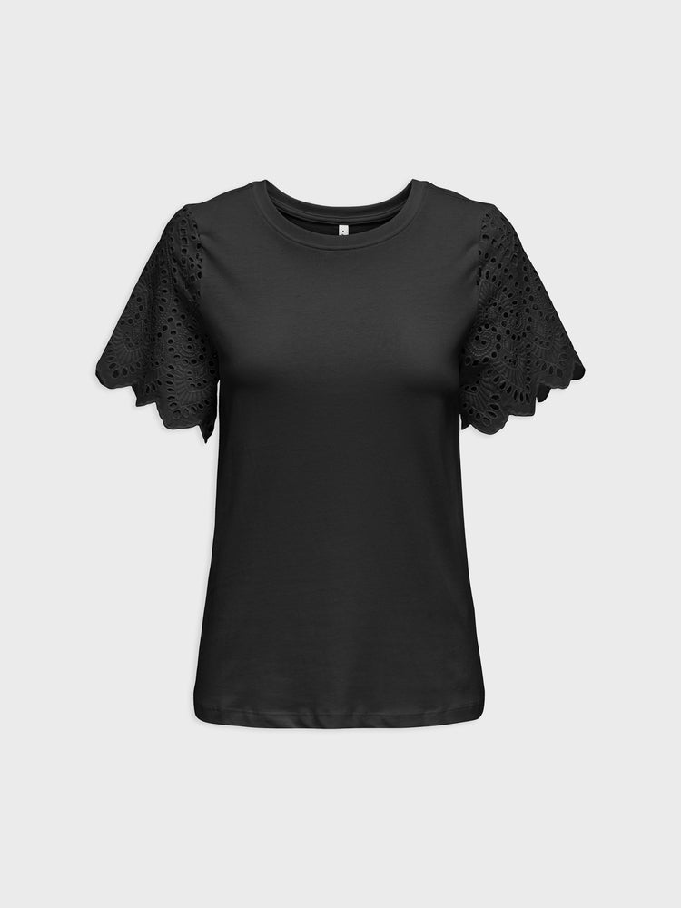 Γυναικείο t-shirt κιπούρ μανίκια ONLEBBA LIFE S/S LACE TOP JRS 15324887 | 15324887