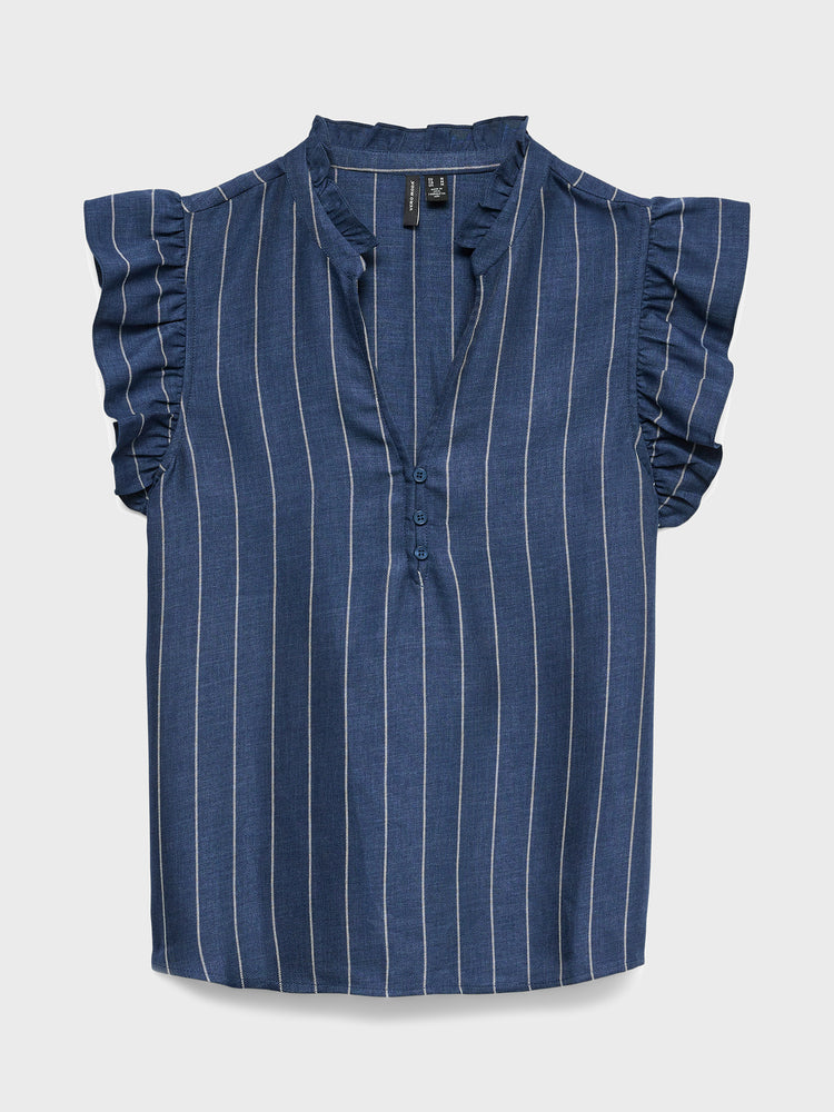 Γυναικεία μπλούζα ριγέ VMODETTE SS V-NECK TOP WVN EXP 10343780 | 10343780
