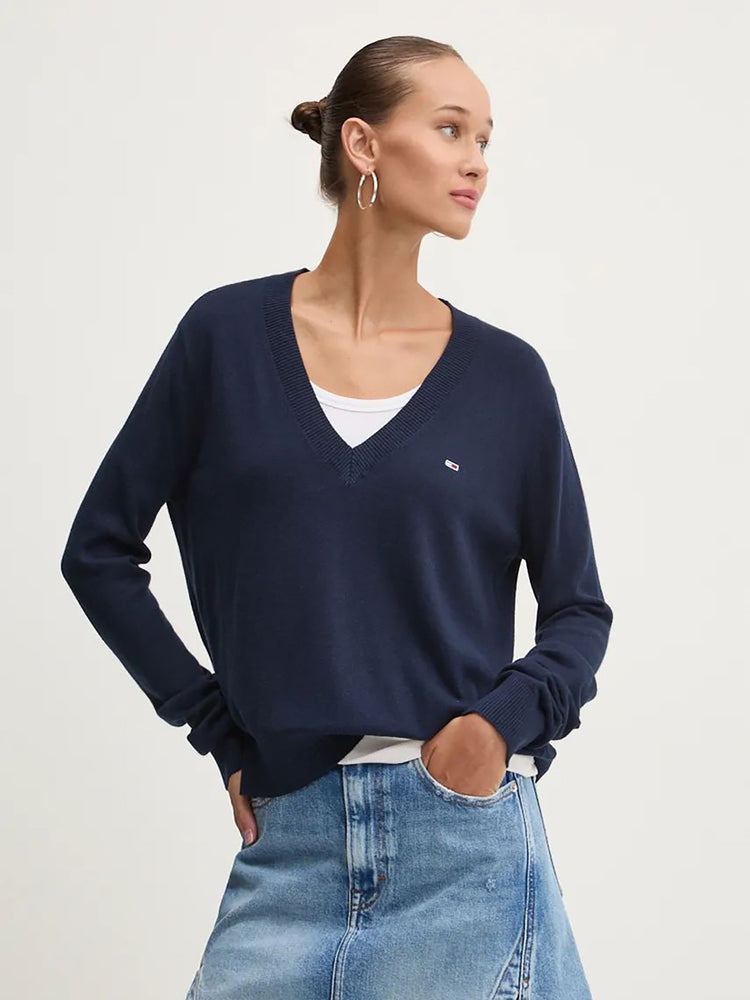 Γυναικεία μπλούζα πλεκτή TJW ESSENTIAL VNECK SWEATER EXT DW0DW18670DRO | DW0DW18670DRO