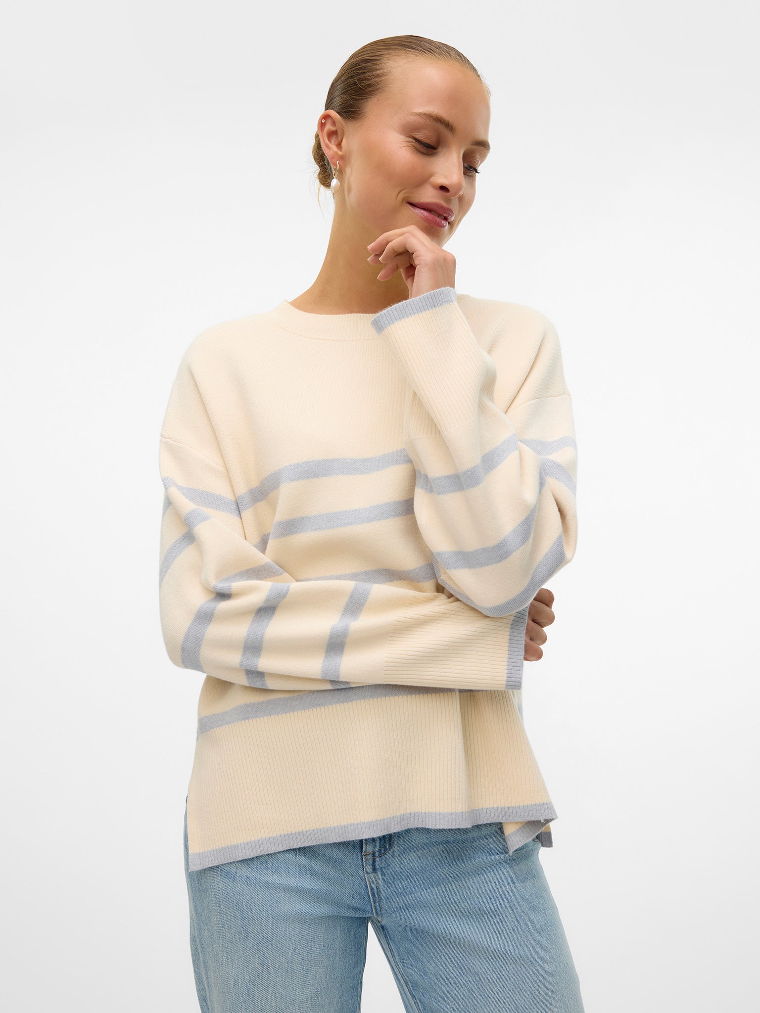 Γυναικεία μπλούζα πλεκτή VMSABA LS O-NECK STRIPE PULLOVER GA NOOS 10278319 | 10278319