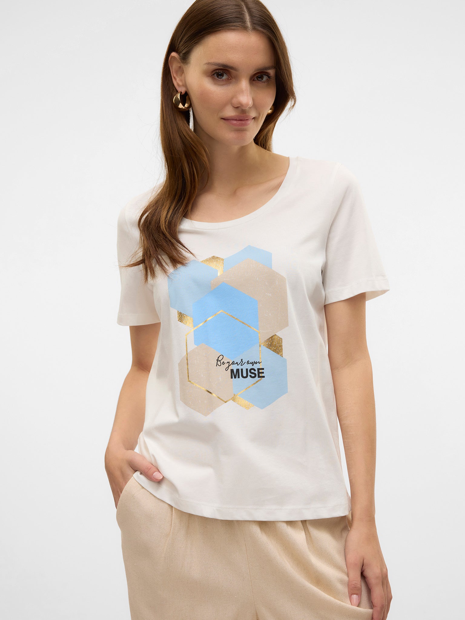 Γυναικείο t-shirt muse in Cashmere VMVISLANA S/S O-NECK T-SHIRT JRS 10323762 | 10323762