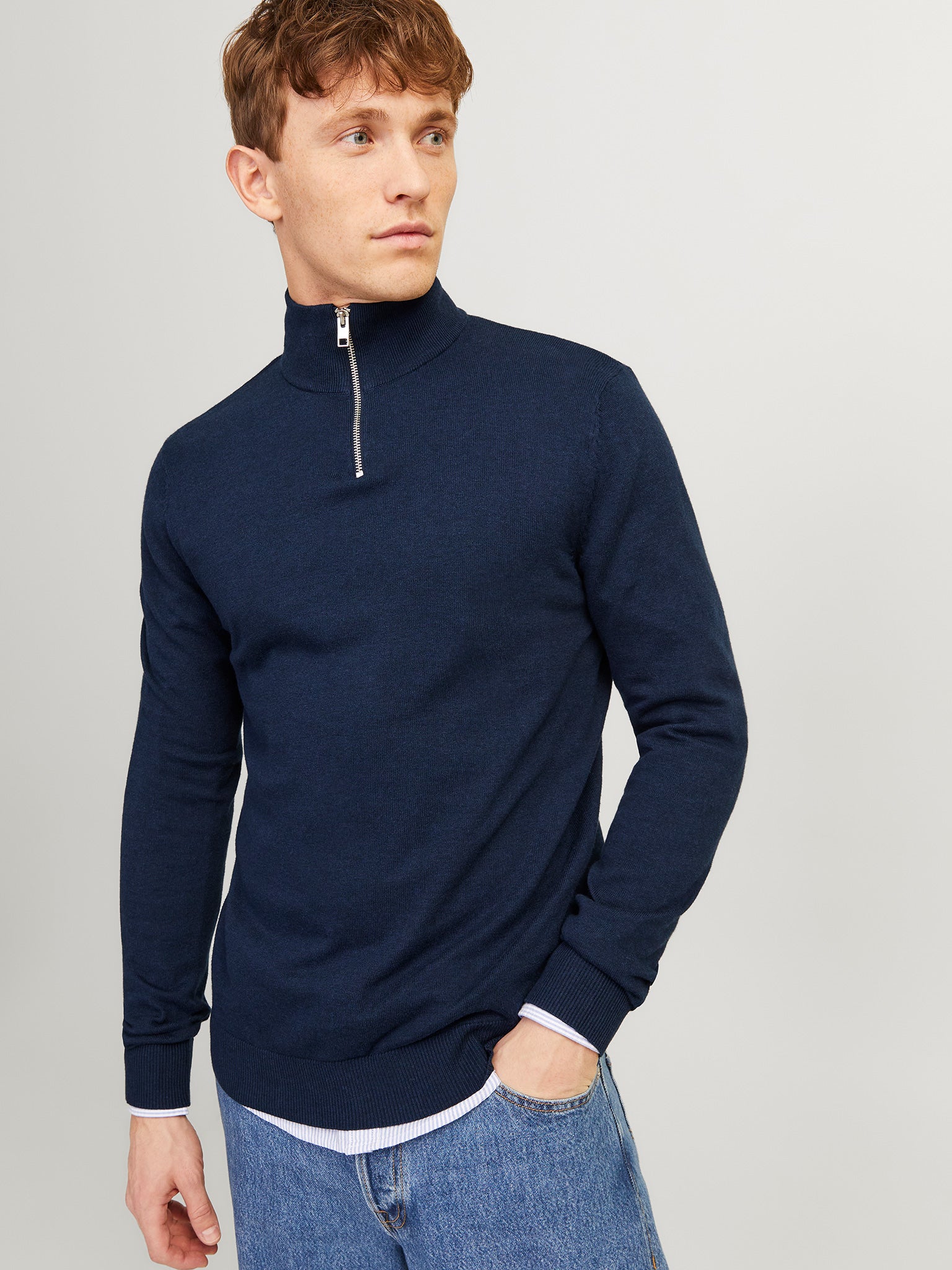 Ανδρική μπλούζα πλεκτή JJEEMIL KNIT HALF ZIP NOOS 12189339 | 12189339