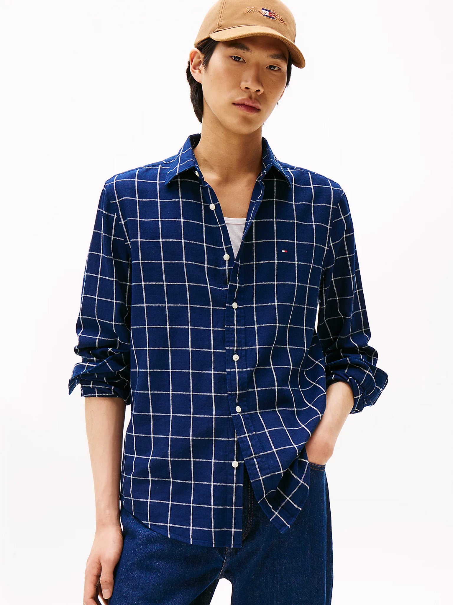Ανδρικό πουκάμισο καρό TWILL INDIGO RF SHIRT MW0MW404510MS | MW0MW404510MS