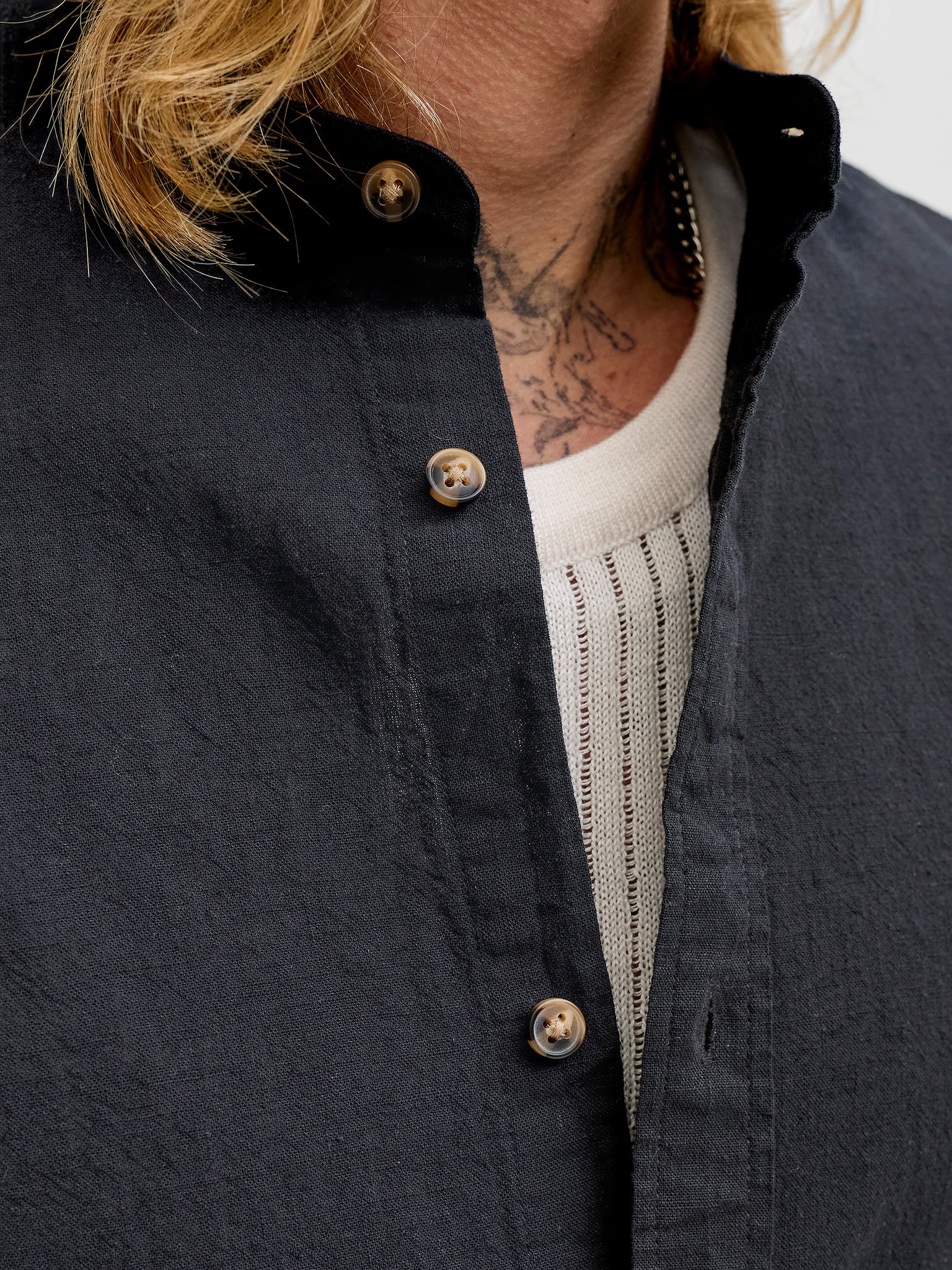 Ανδρικό πουκάμισο mao γιακάς JJESUMMER LINEN BLEND BAND SHIRT 12289184 | 12289184