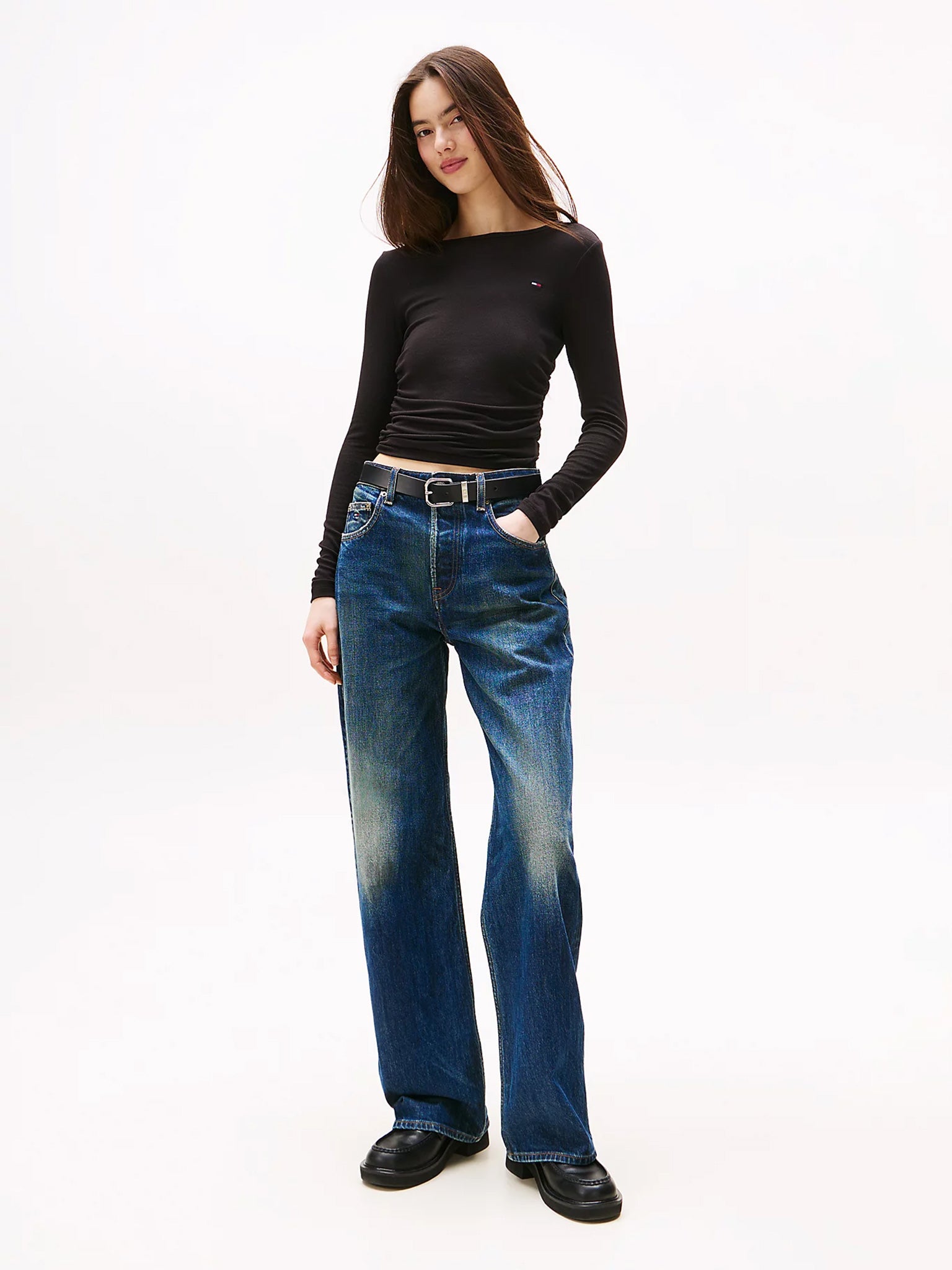 Γυναικεία μπλούζα ριπ TJW SLIM RUCHED LS TOP DW0DW21568BDS | DW0DW21568BDS