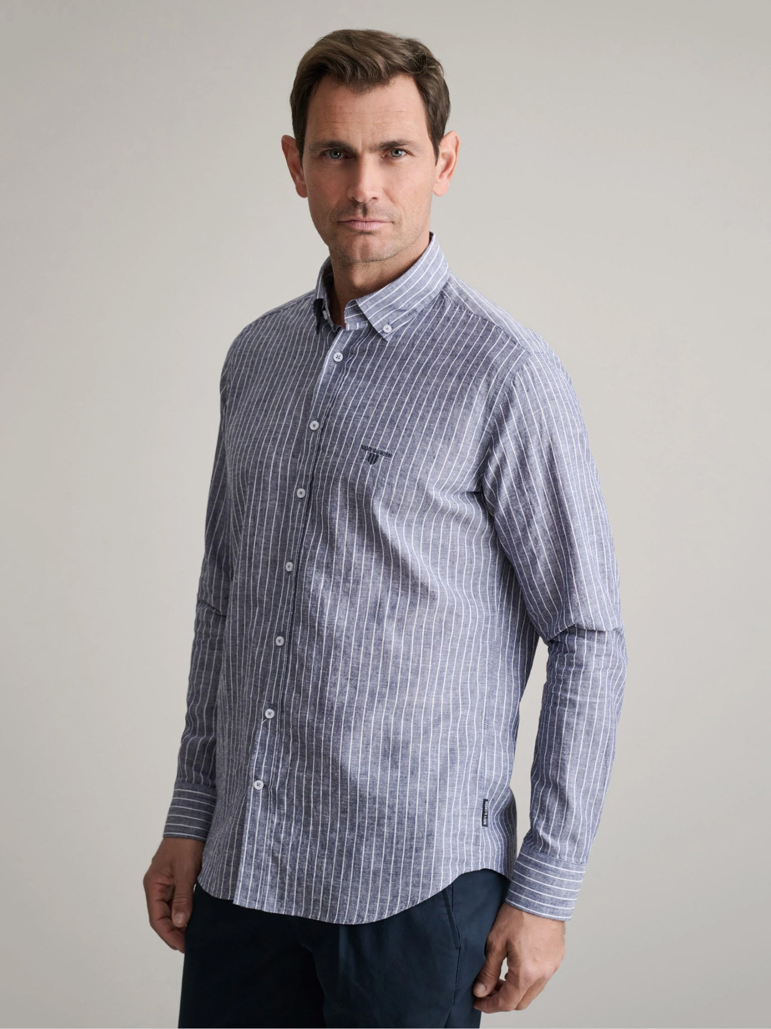 Ανδρικό πουκάμισο ριγέ Blue night/white 24NG.B390/1B | 24NG.B390/1B