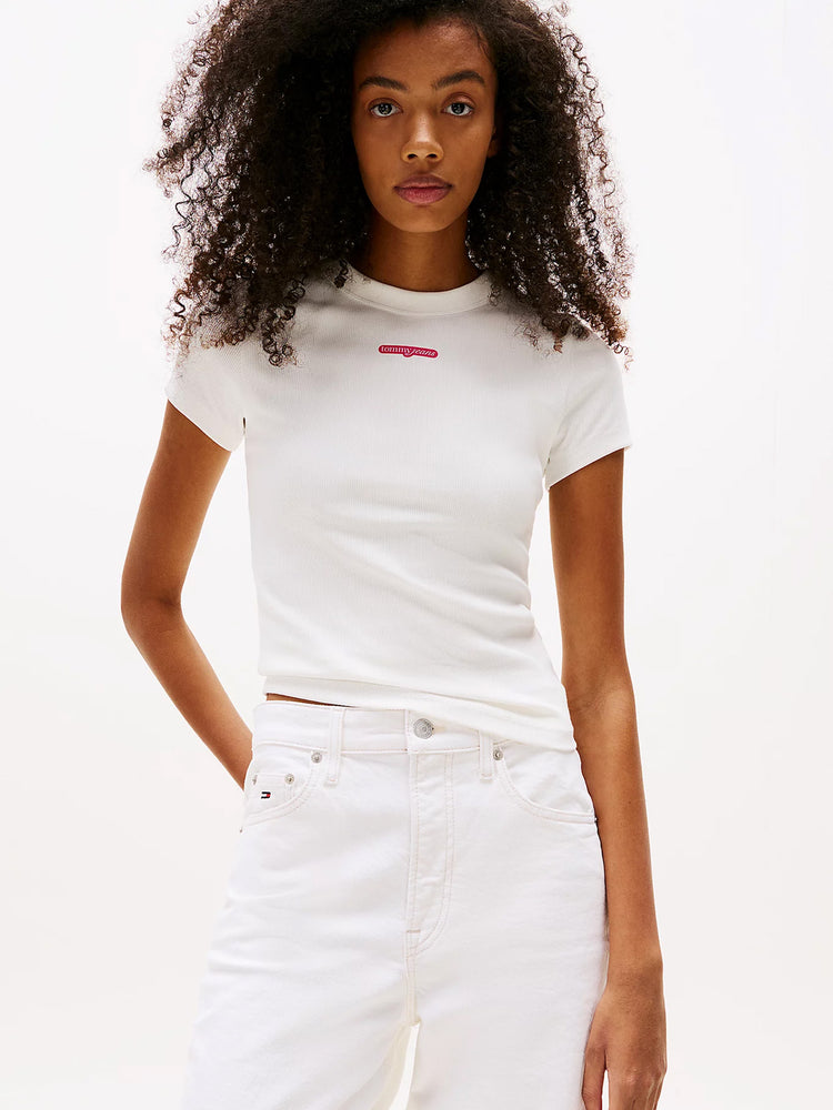 Γυναικείο t-shirt ριπ TJW SLIM SCRIPT LABEL SS TEE EXT DW0DW21402YBL | DW0DW21402YBL