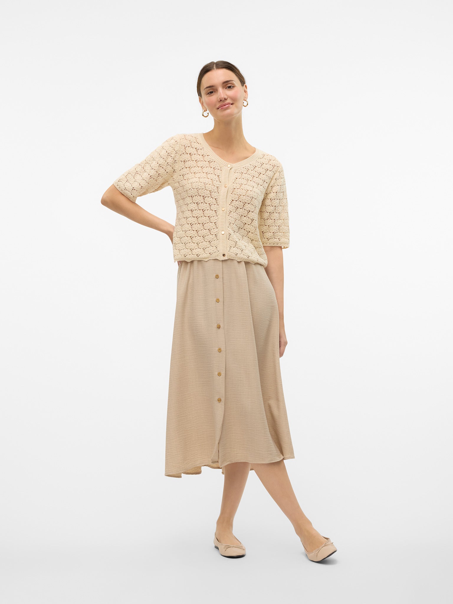 Γυναικεία φούστα με κουμπιά VMMELANEY HW BUTTON CALF SKIRT WVN NOOS 10304134 | 10304134