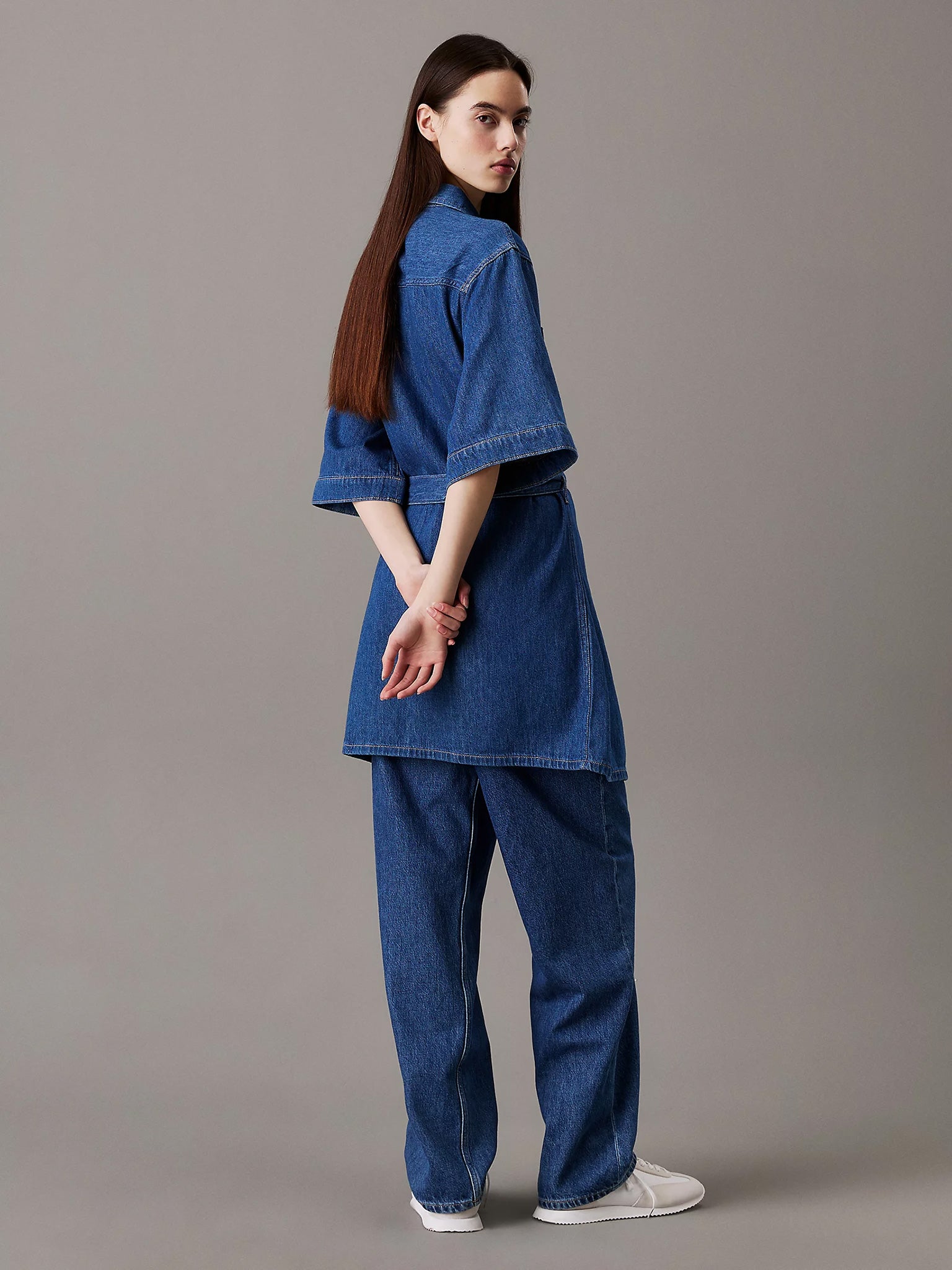 Γυναικείο φόρεμα τζιν LINEN BOXY BELTED SHIRT DRESS J20J2251691A4 | J20J2251691A4