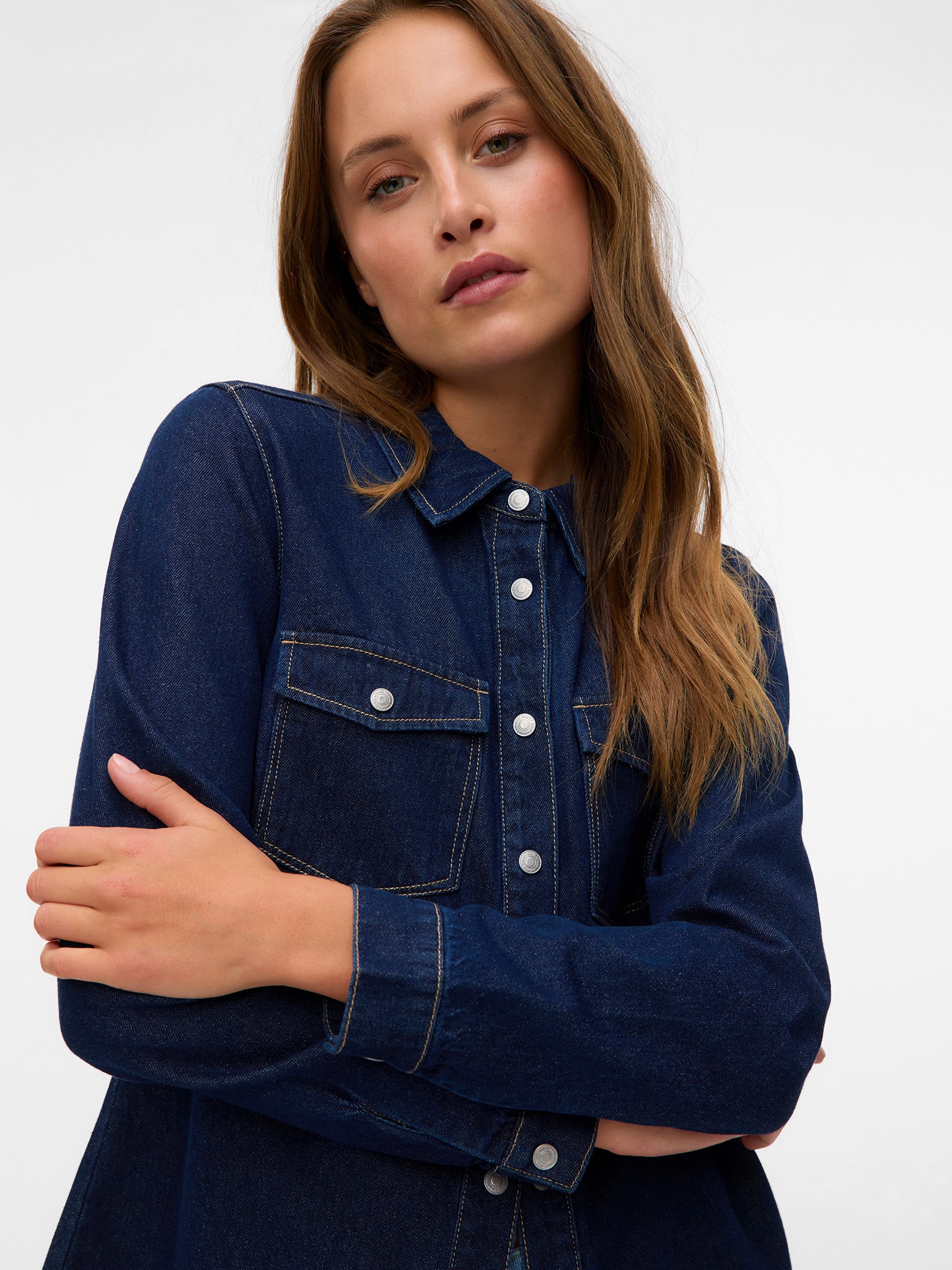 Γυναικείο πουκάμισο τζιν dark VMJENNIE LS DENIM SHIRT MIX GA NOOS 10313726 | 10313726