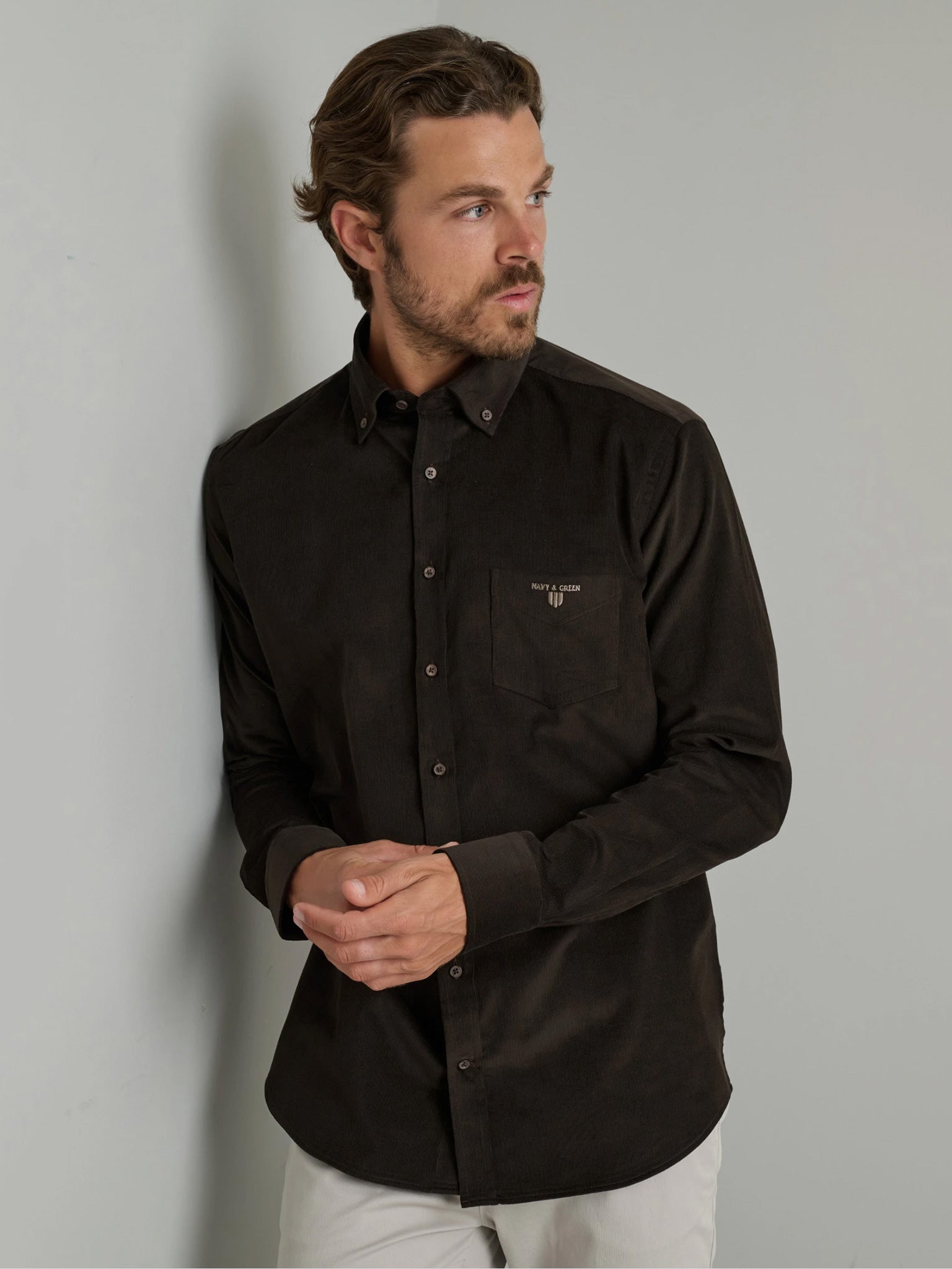 Ανδρικό πουκάμισο κοτλέ dark brown 24NG.SD146/1B.1 | 24NG.SD146/1B.1