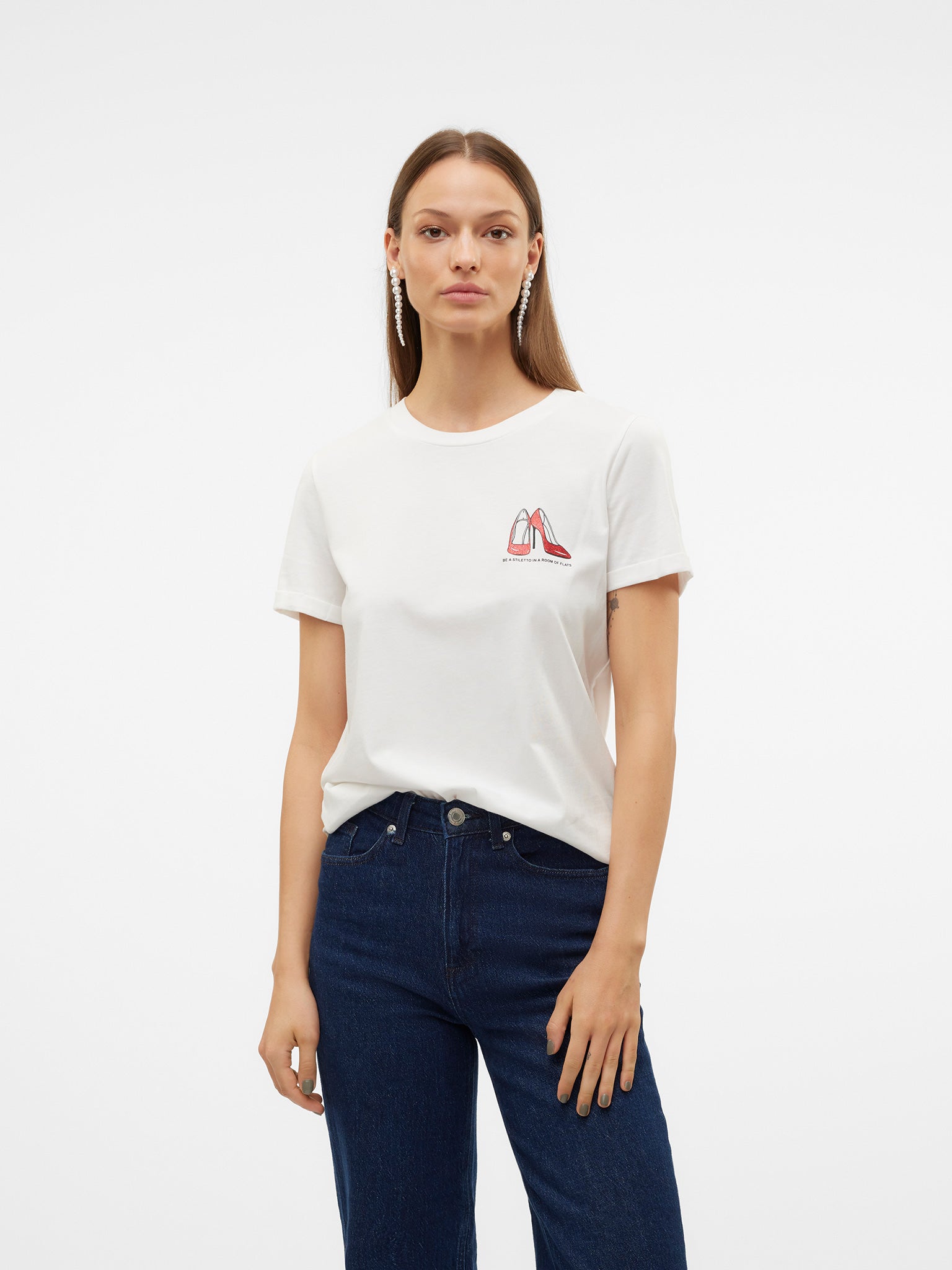 Γυναικείο t-shirt red glitter stiletto VMVILLA S/S O-NECK T-SHIRT JRS BTQ 10324551 | 10324551