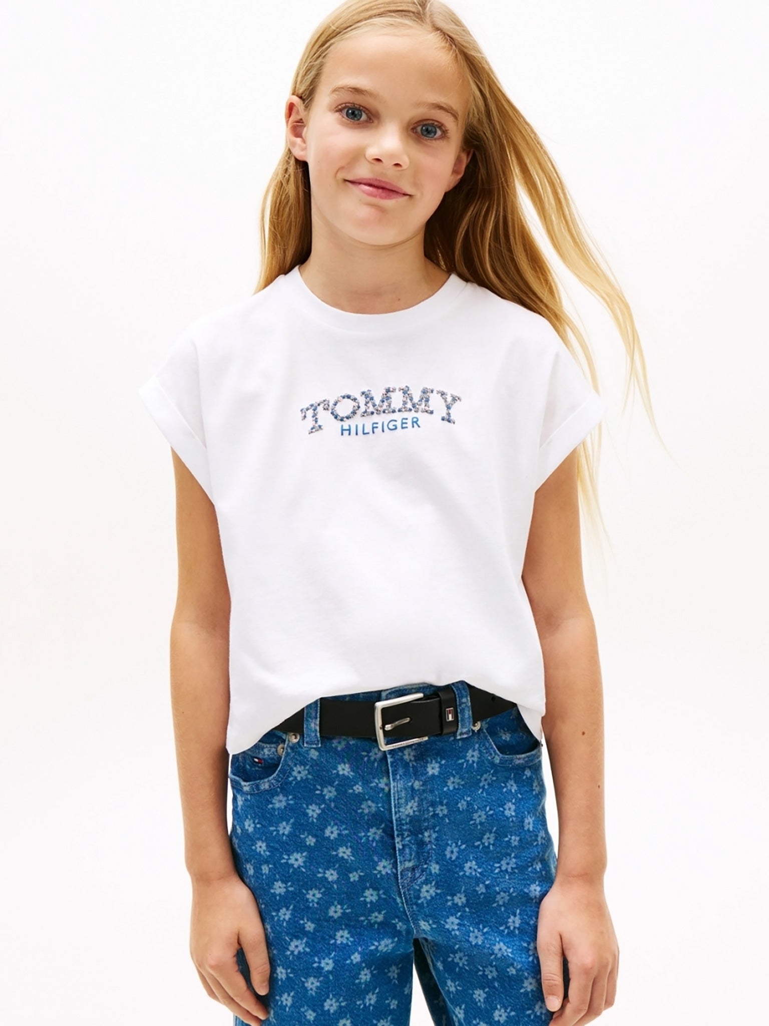 Παιδική μπλούζα μακό TOMMY PUFF FLOWER TEE SS KG0KG08975YBR | KG0KG08975YBR