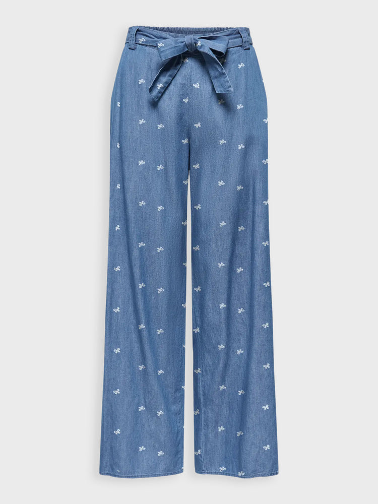 Γυναικείο παντελόνι σταμπωτό medium blue ONLNOVA AZURE PALAZ PANT WVN 15370331 | 15370331