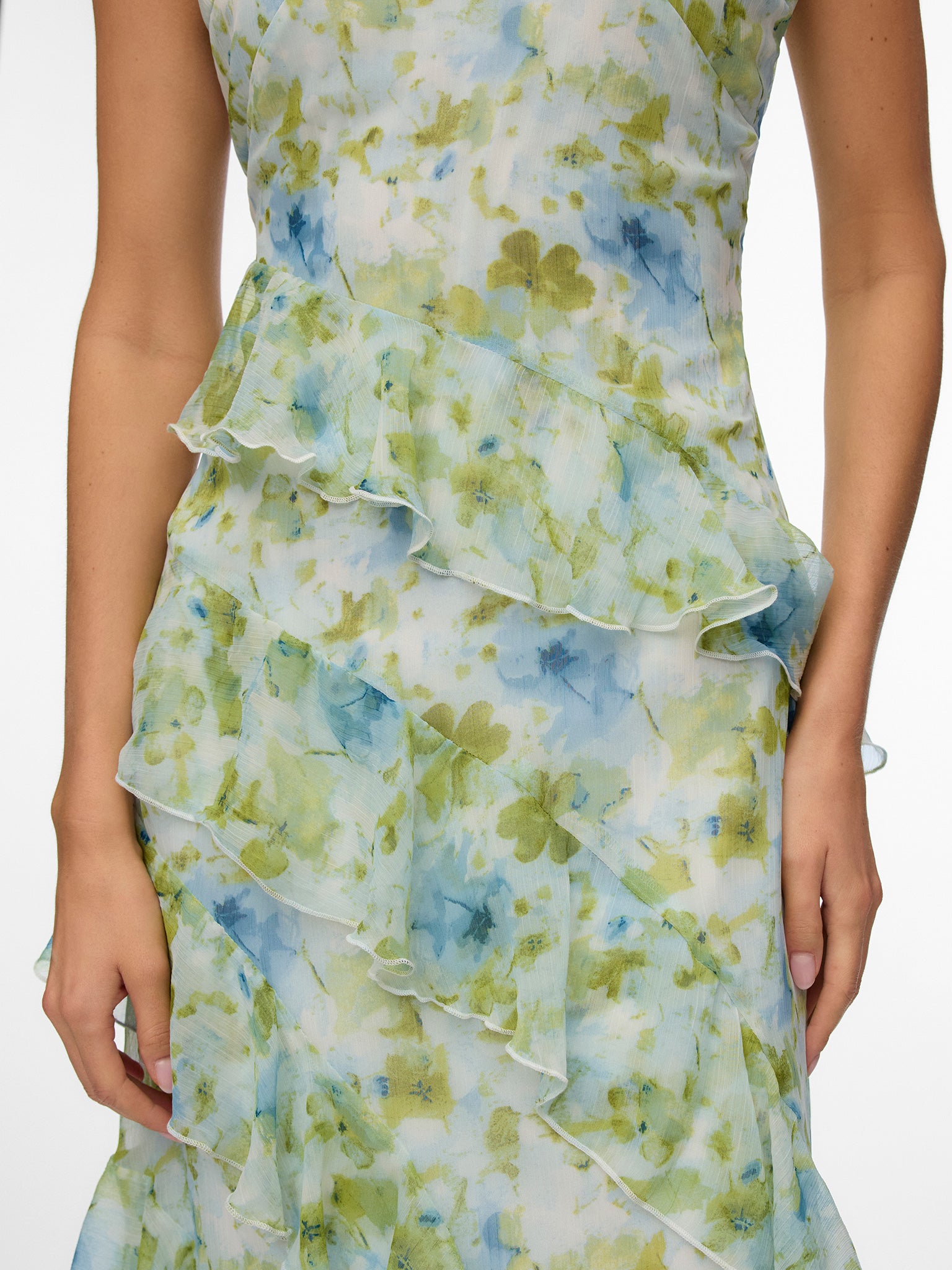 Γυναικείο φόρεμα φλοράλ VMSMILLA SL LONG FRILL DRESS WVN NOOS 10346307 | 10346307
