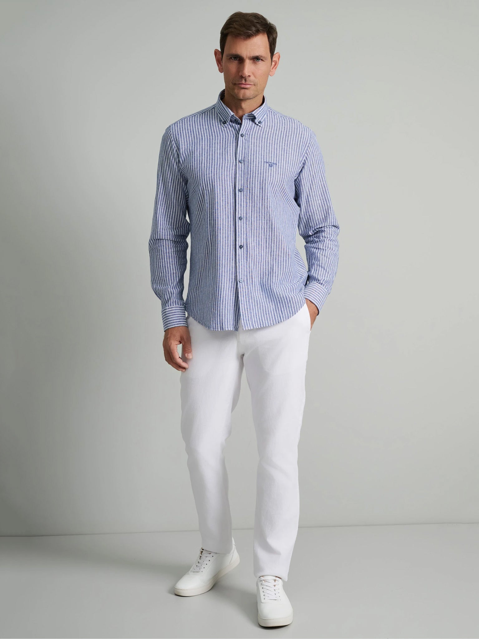 Ανδρικό πουκάμισο dirty blue/white 24NG.CR107/1B | 24NG.CR107/1B