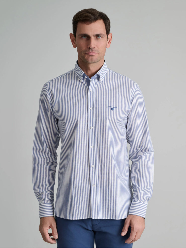 Ανδρικό πουκάμισο ριγέ white/dusty blue 24NG.BX235/1B | 24NG.BX235/1B