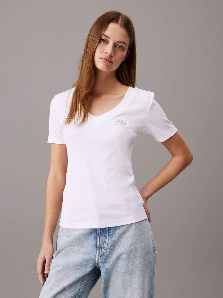 Γυναικείο t-shirt WOVEN LABEL RIB V-NECK TEE J20J2232740K4 | J20J2232740K4