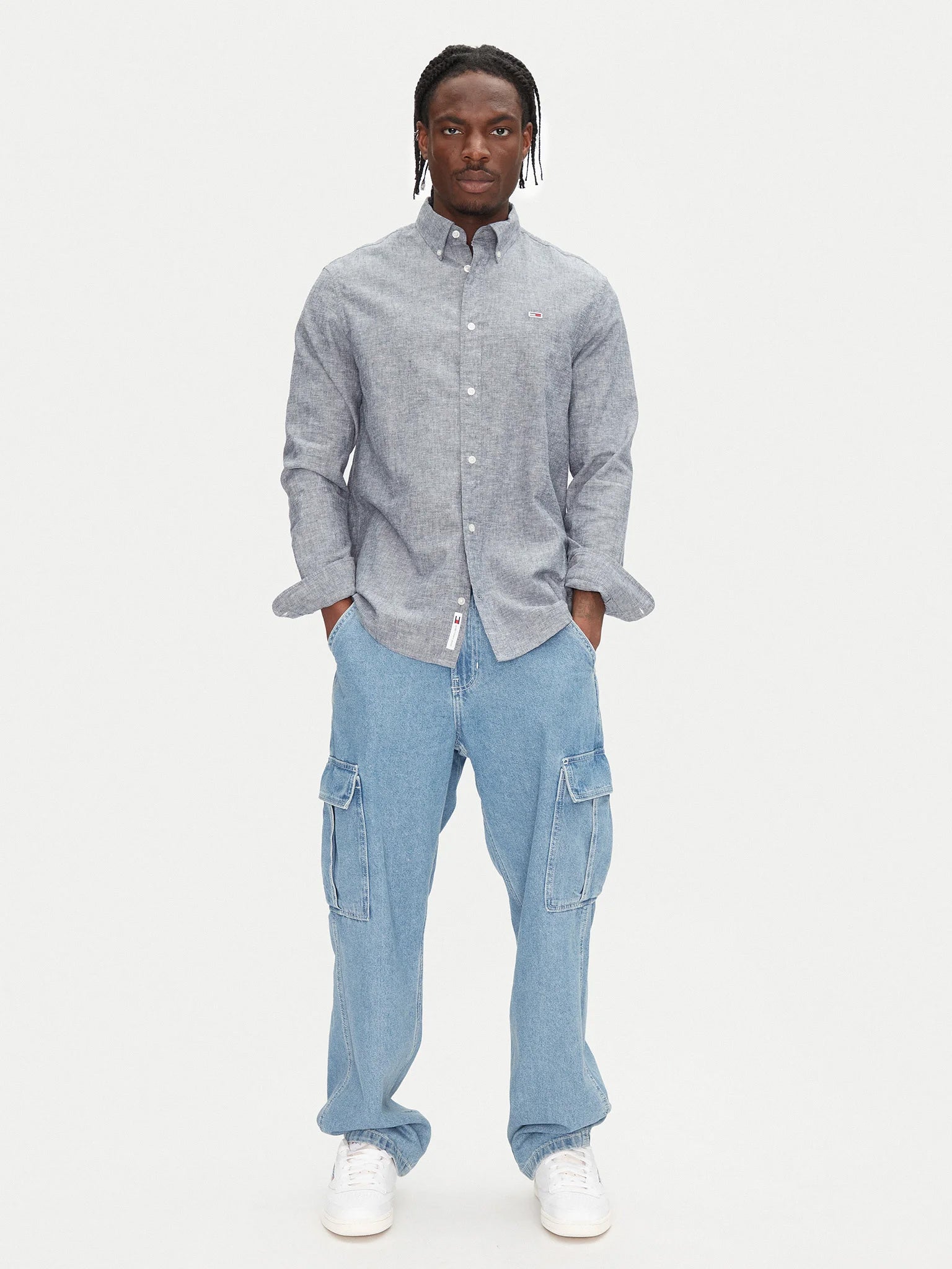 Ανδρικό πουκάμισο μελανζέ TJM REG LINEN BLEND LS SHIRT DM0DM20875C1G | DM0DM20875C1G