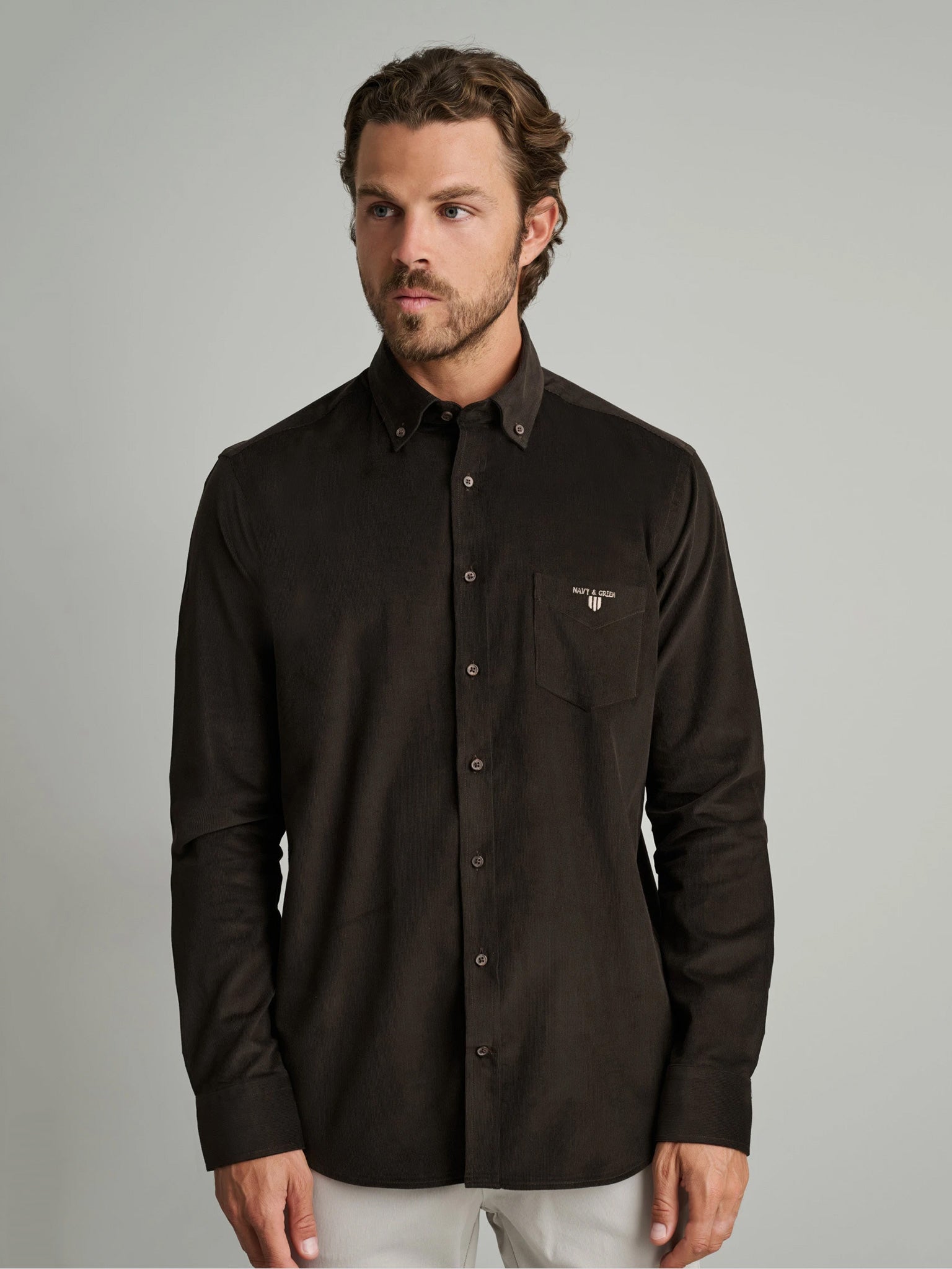 Ανδρικό πουκάμισο κοτλέ dark brown 24NG.SD146/1B.1 | 24NG.SD146/1B.1