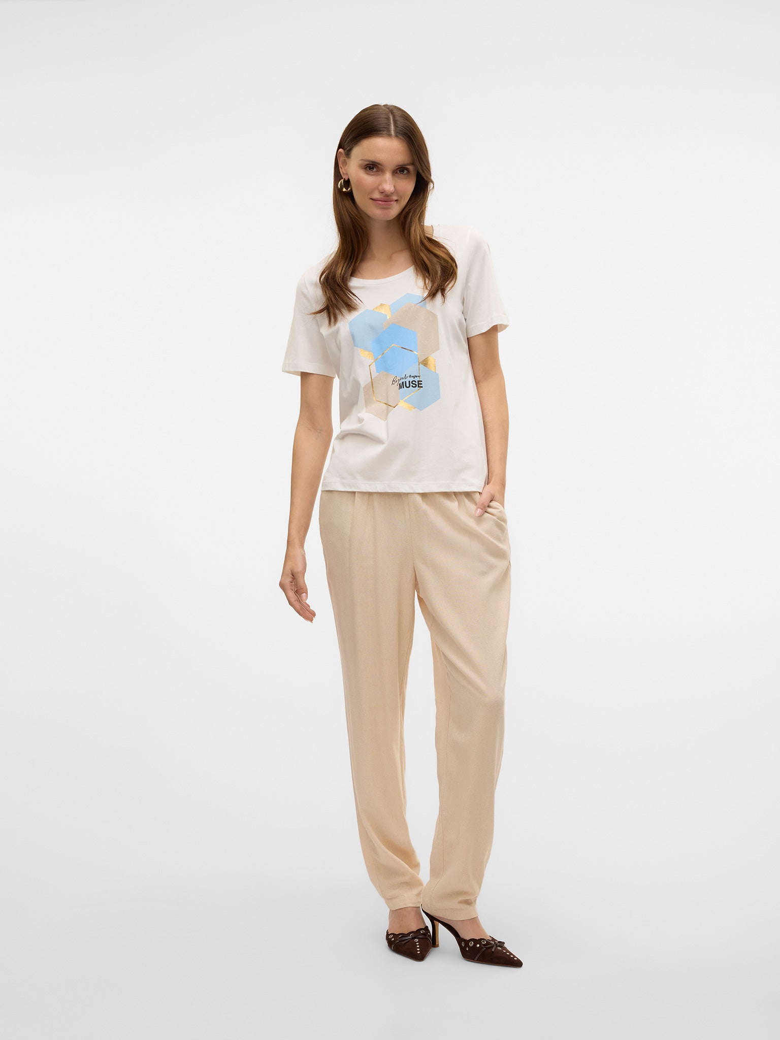 Γυναικείο t-shirt muse in Cashmere VMVISLANA S/S O-NECK T-SHIRT JRS 10323762 | 10323762