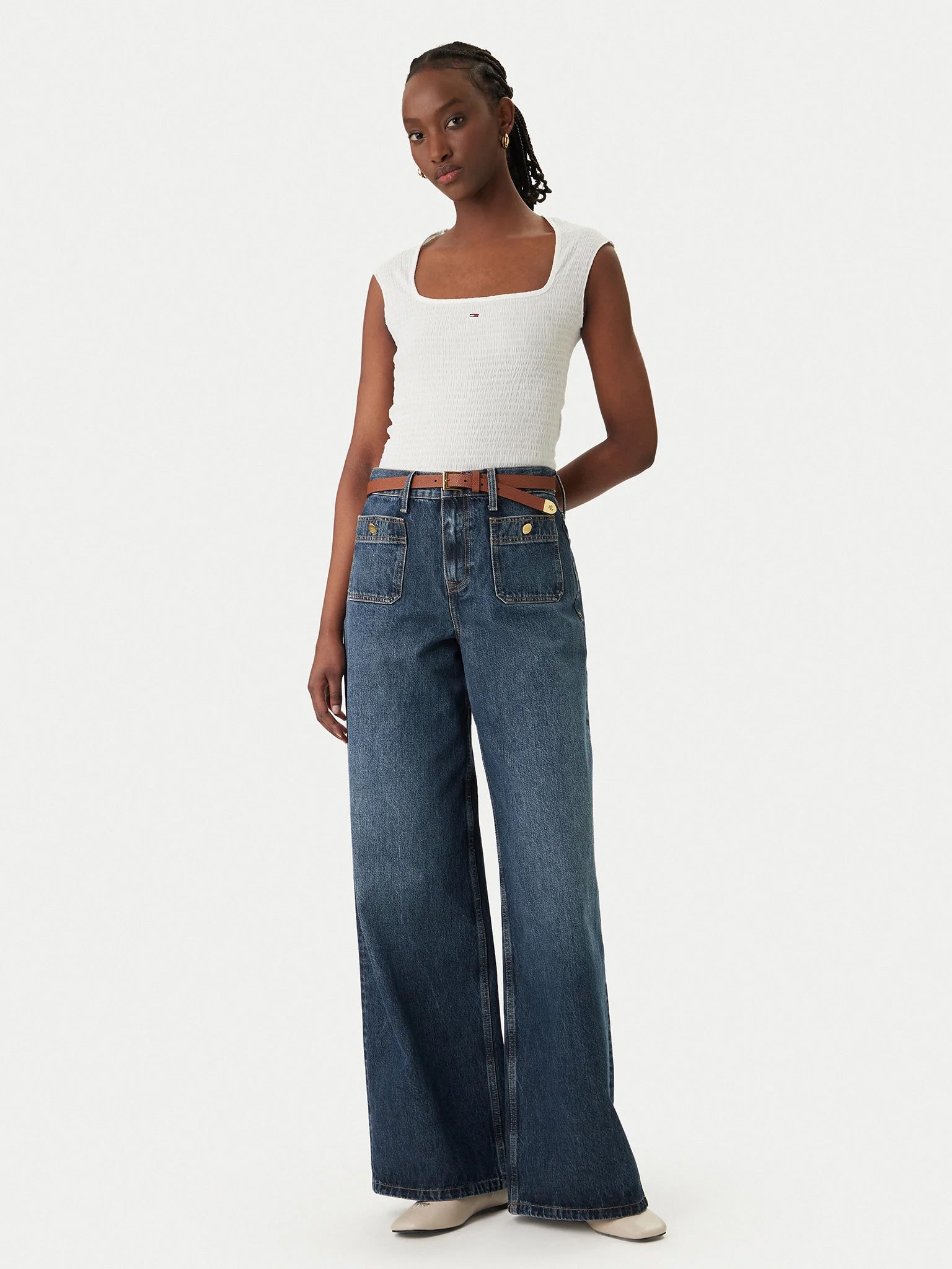 Γυναικεία μπλούζα γκοφρέ TJW SLIM SH SQUARE NCK SMOCK TOP DW0DW22220YBL | DW0DW22220YBL