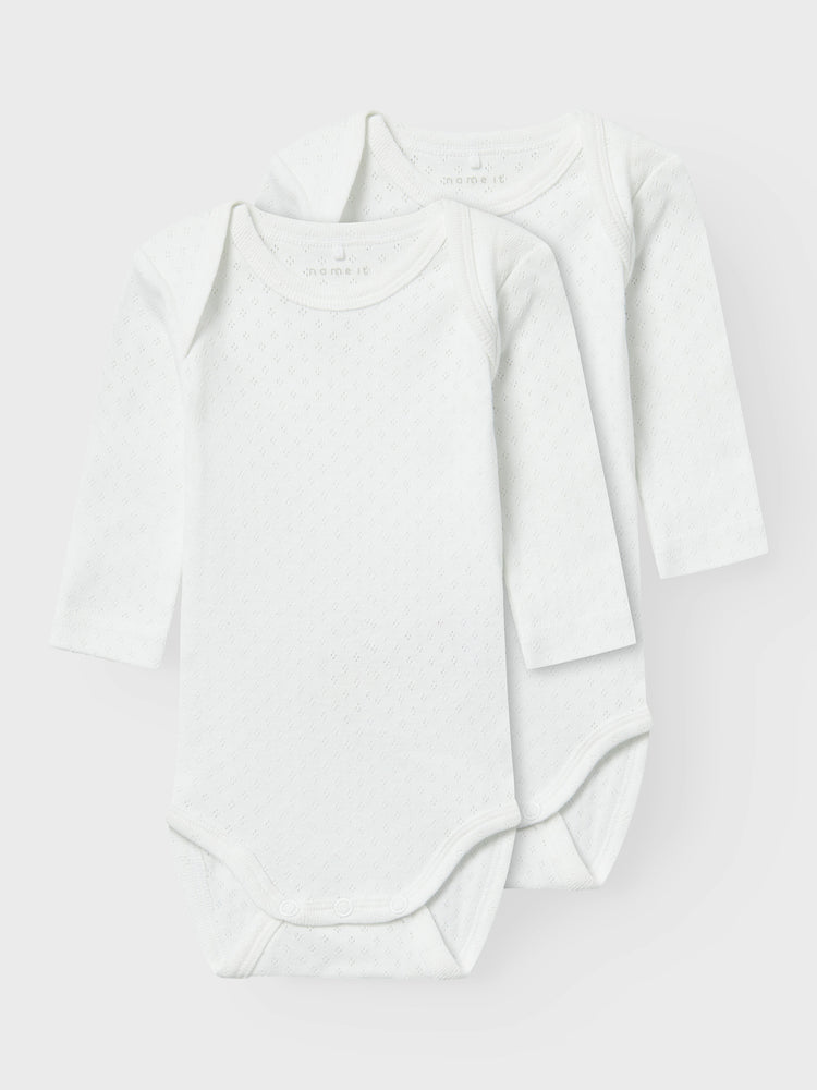 Βρεφικά κορμάκια σετ 2 τεμ unisex NBFBODY 2P LS WHITE NEEDLEDROP NOOS 13222505 | 13222505