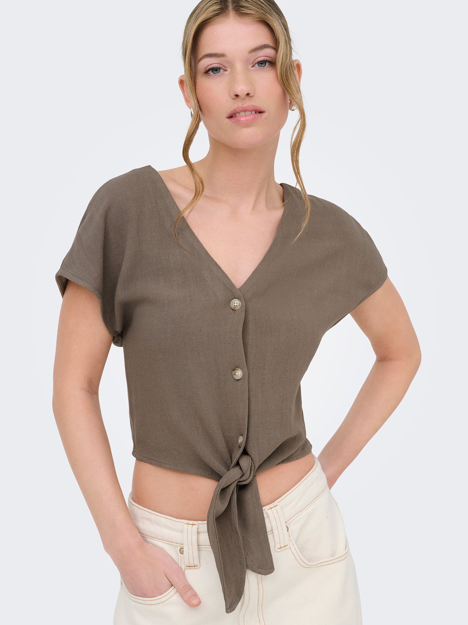 Γυναικείο πουκάμισο λινό ONLSIESTA SS KNOT LIN BL SHIRT PNT NOOS 15322270 | 15322270