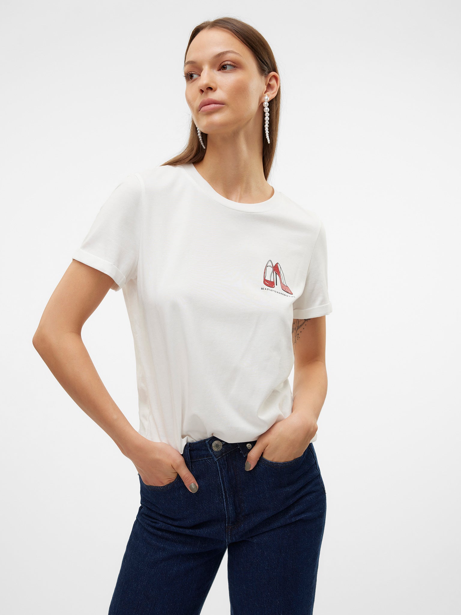 Γυναικείο t-shirt red glitter stiletto VMVILLA S/S O-NECK T-SHIRT JRS BTQ 10324551 | 10324551