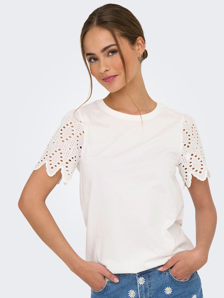 Γυναικείο t-shirt κιπούρ μανίκια ONLEBBA LIFE S/S LACE TOP JRS 15324887 | 15324887