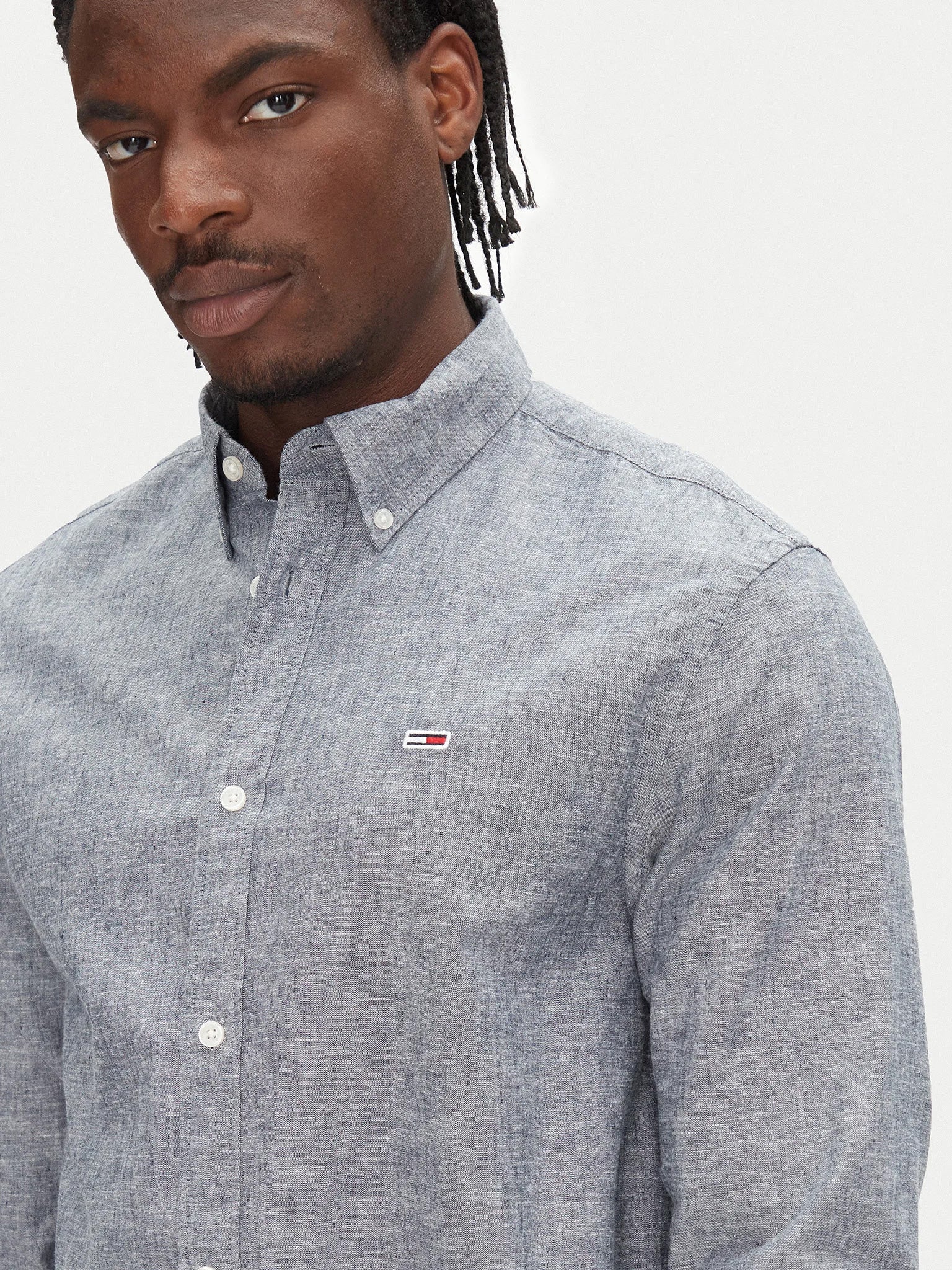 Ανδρικό πουκάμισο μελανζέ TJM REG LINEN BLEND LS SHIRT DM0DM20875C1G | DM0DM20875C1G