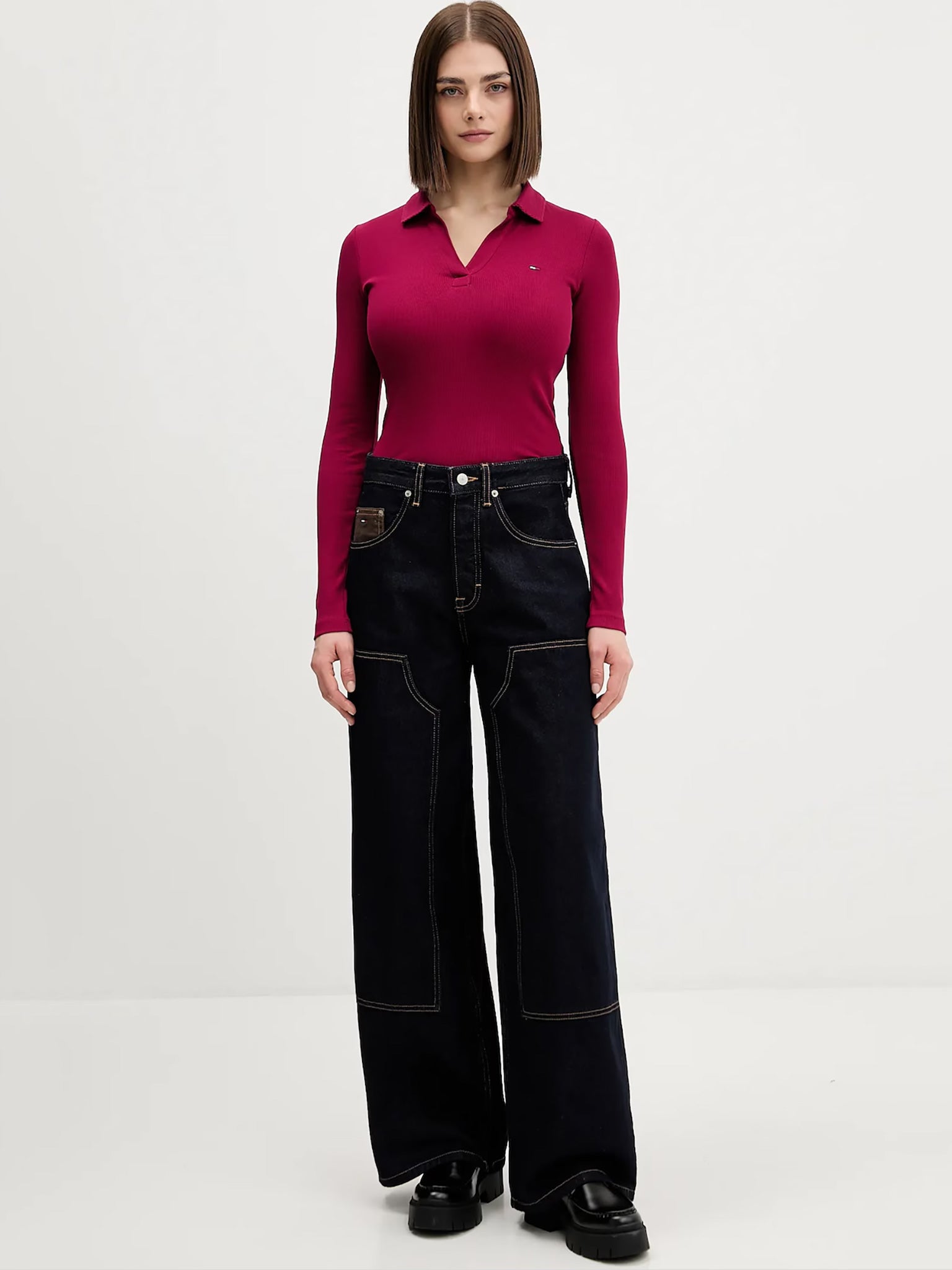 Γυναικεία μπλούζα polo TJW SLIM ESSENTIAL RIB LS POLO DW0DW21933VLC | DW0DW21933VLC