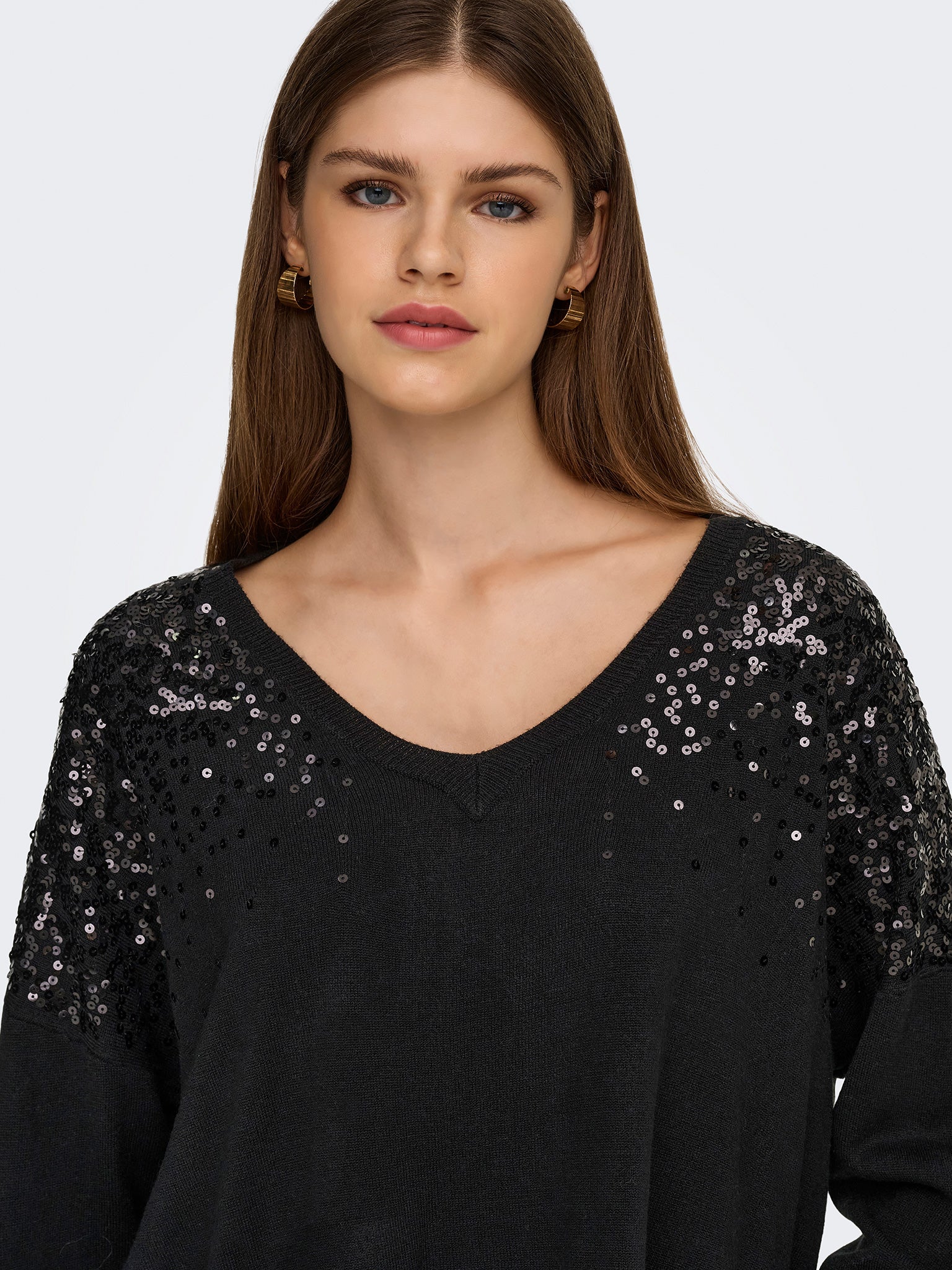Γυναικεία μπλούζα πλεκτή ONLSTARRY LS SEQUIN BOXY V-NECK KNT 15359241 | 15359241