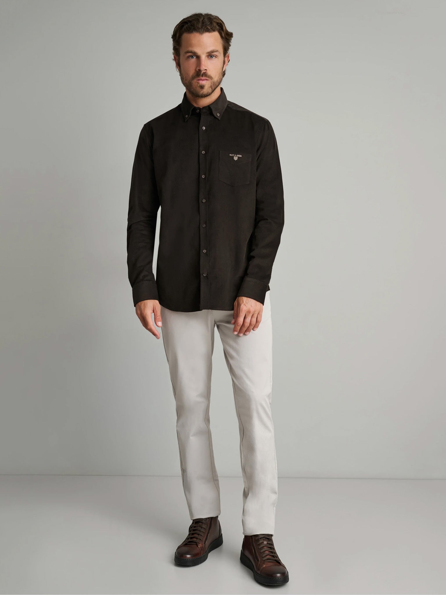 Ανδρικό πουκάμισο κοτλέ dark brown 24NG.SD146/1B.1 | 24NG.SD146/1B.1