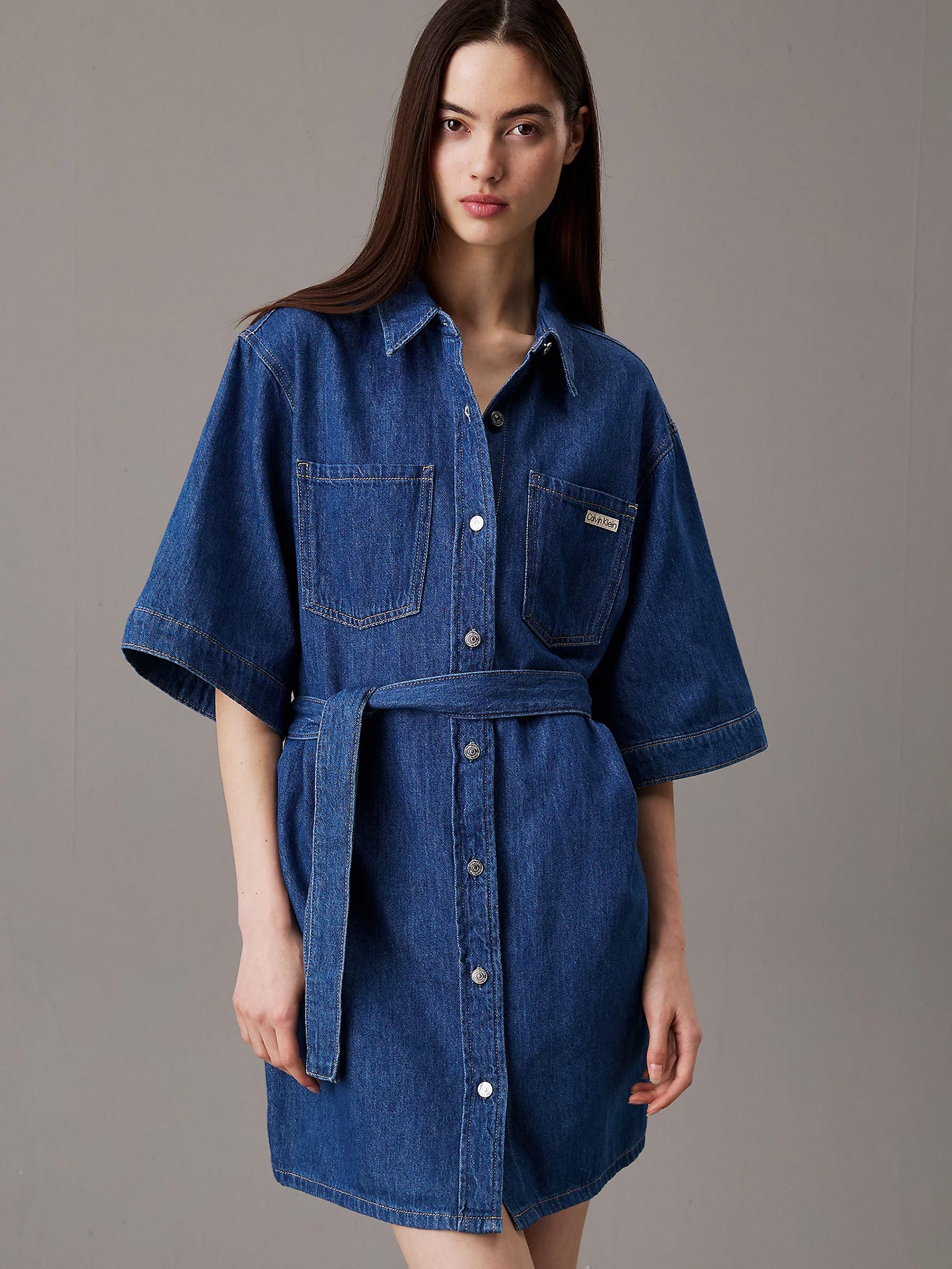 Γυναικείο φόρεμα τζιν LINEN BOXY BELTED SHIRT DRESS J20J2251691A4 | J20J2251691A4