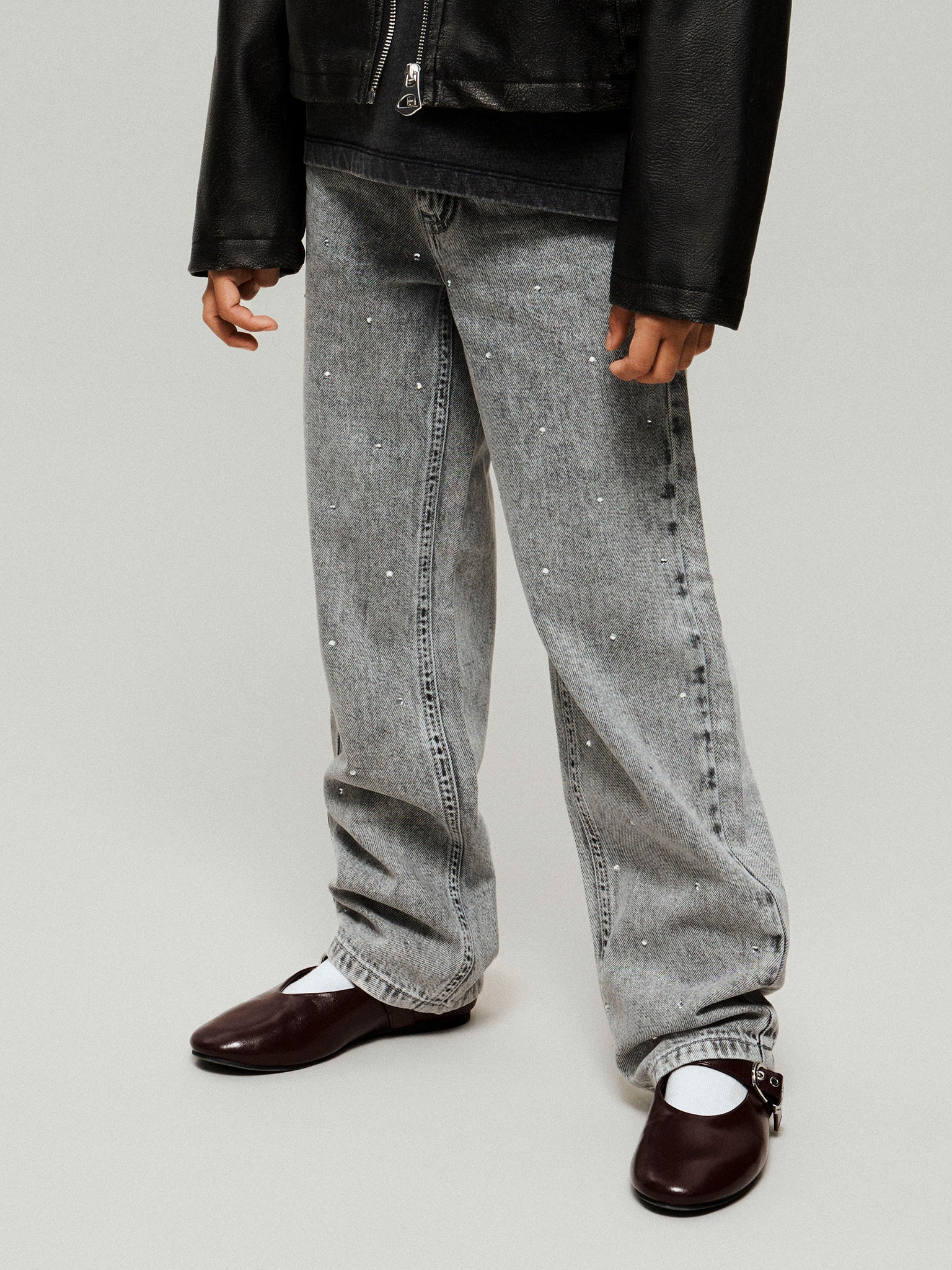 Εφηβικό παντελόνι τζιν με στρας NKFROSE STRAIGH RHINE JEANS 13218358 | 13218358