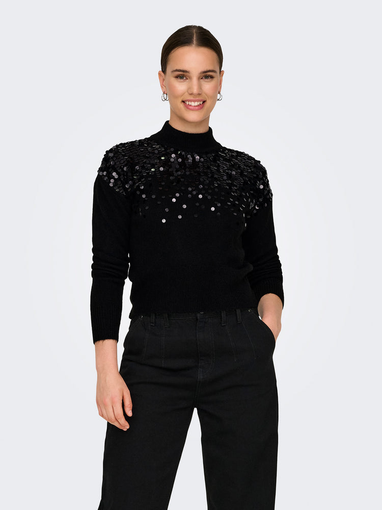 Γυναικεία μπλούζα πλεκτή ONLALBA LS SEQUINS HIGH NECK KNT 15332081 | 15332081