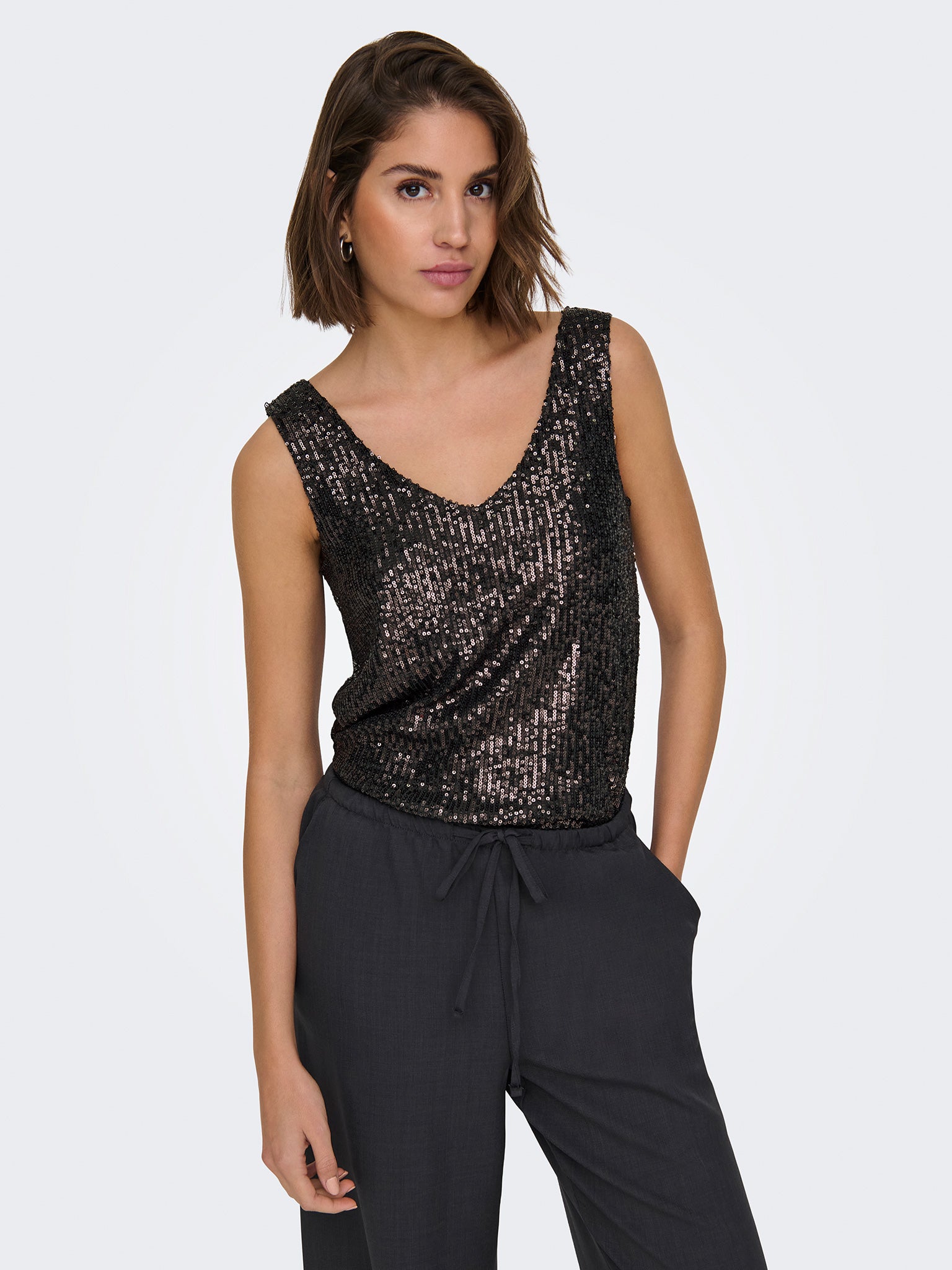 Γυναικεία μπλούζα παγιέτα ONLANA S/L V-NECK SEQUINS TOP JRS 15307926 | 15307926