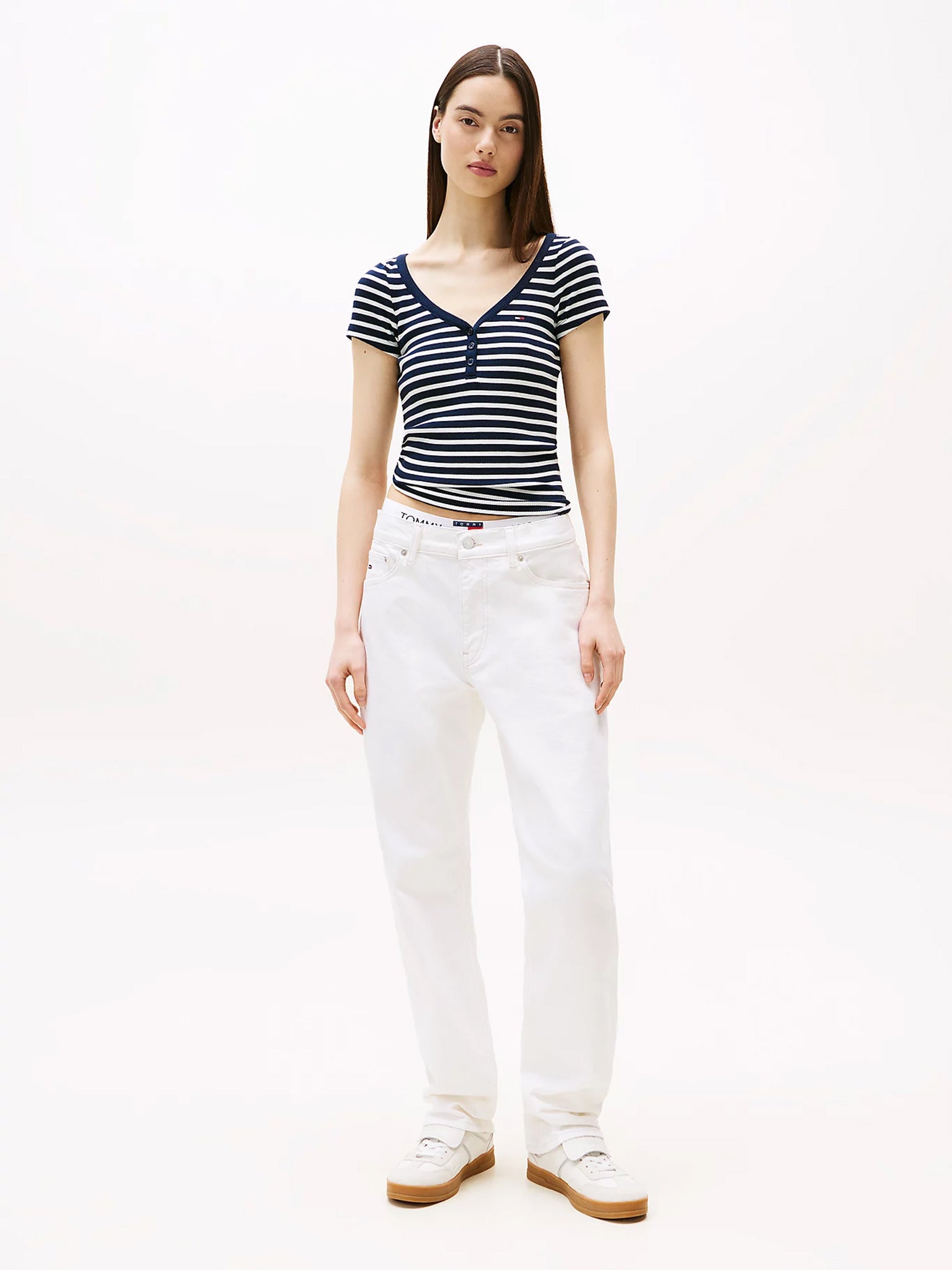 Γυναικείο t-shirt ριγέ TJW SLIM HENLEY WAFFLE SS DW0DW209020A6 | DW0DW209020A6