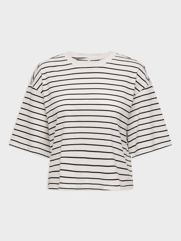 Γυναικείο t-shirt black stripes ONLBLOOM S/S LOOSE SHORT TOP JRS 15372024 | 15372024