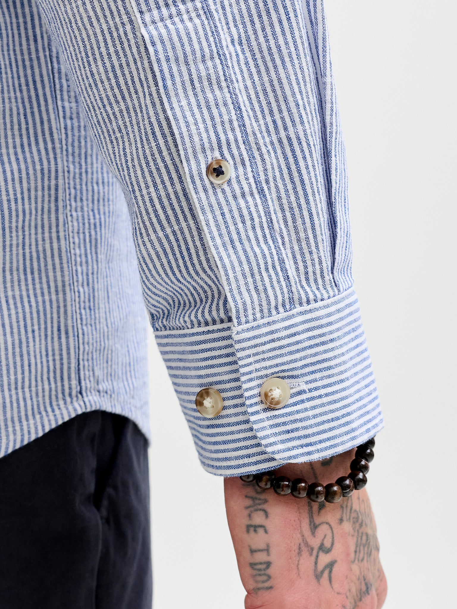Ανδρικό πουκάμισο mao γιακάς ριγέ JJESUMMER LINEN BLEND BAND SHIRT 12289184 | 12289184
