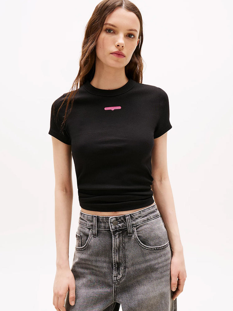 Γυναικείο t-shirt ριπ TJW SLIM SCRIPT LABEL SS TEE EXT DW0DW21402BDS | DW0DW21402BDS