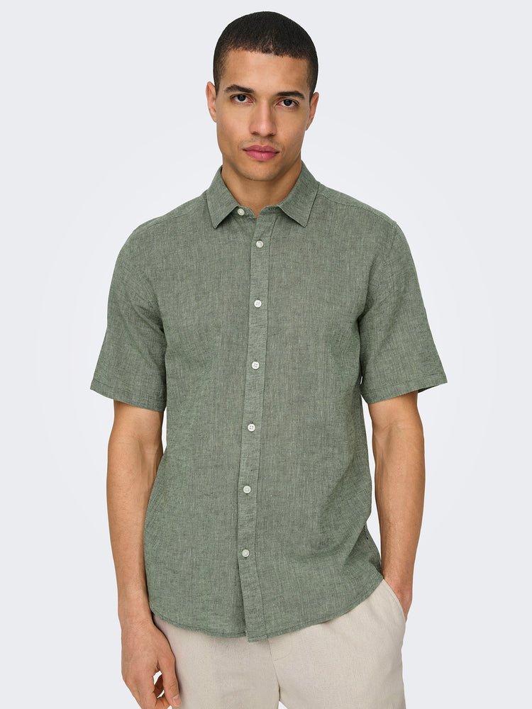 Ανδρικό πουκάμισο ONSCAIDEN LIFE SS SOLID LINEN BLEND NOOS 22009885 | 22009885
