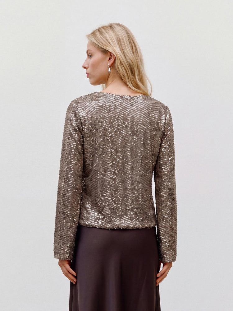 Γυναικεία μπλούζα με παγιέτα VMCLARISA LS V-NECK 2-WAY SQ TOP JRS 10352977 | 10352977