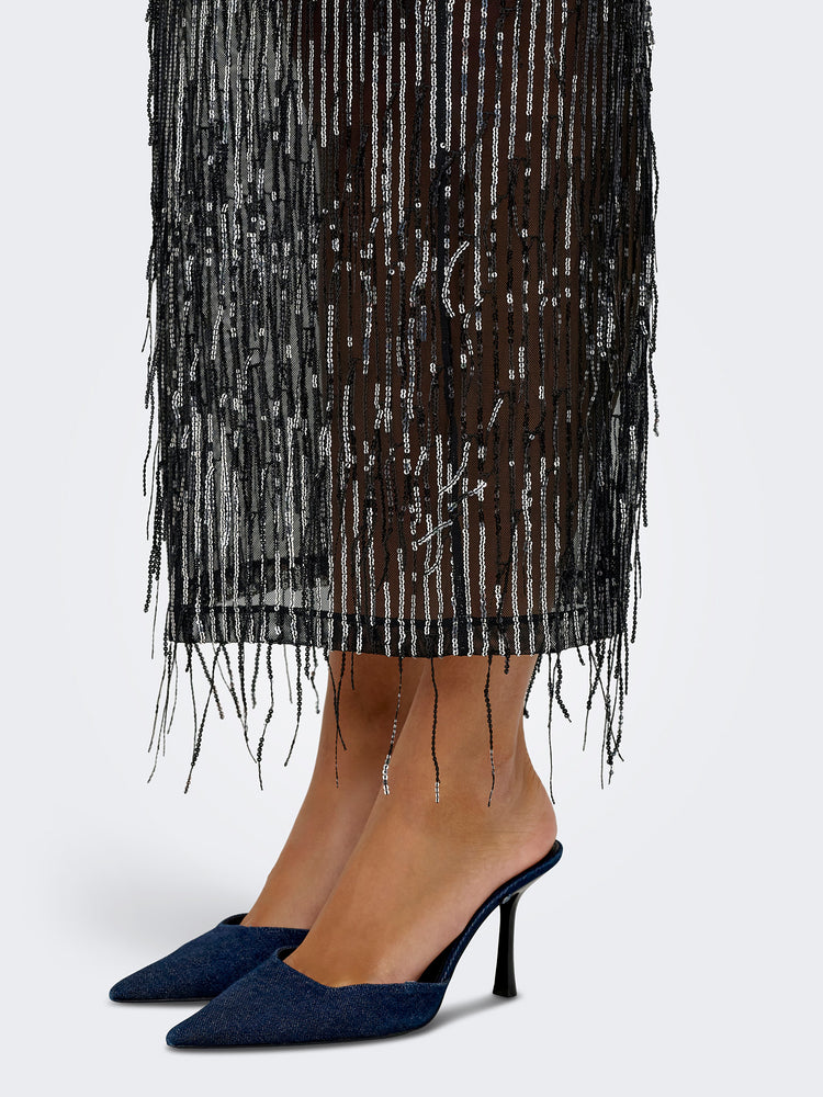 Γυναικεία φούστα με κρόσσια παγιέτας ONLSPACY HW LONG SEQUINS SKIRT 15359937 | 15359937